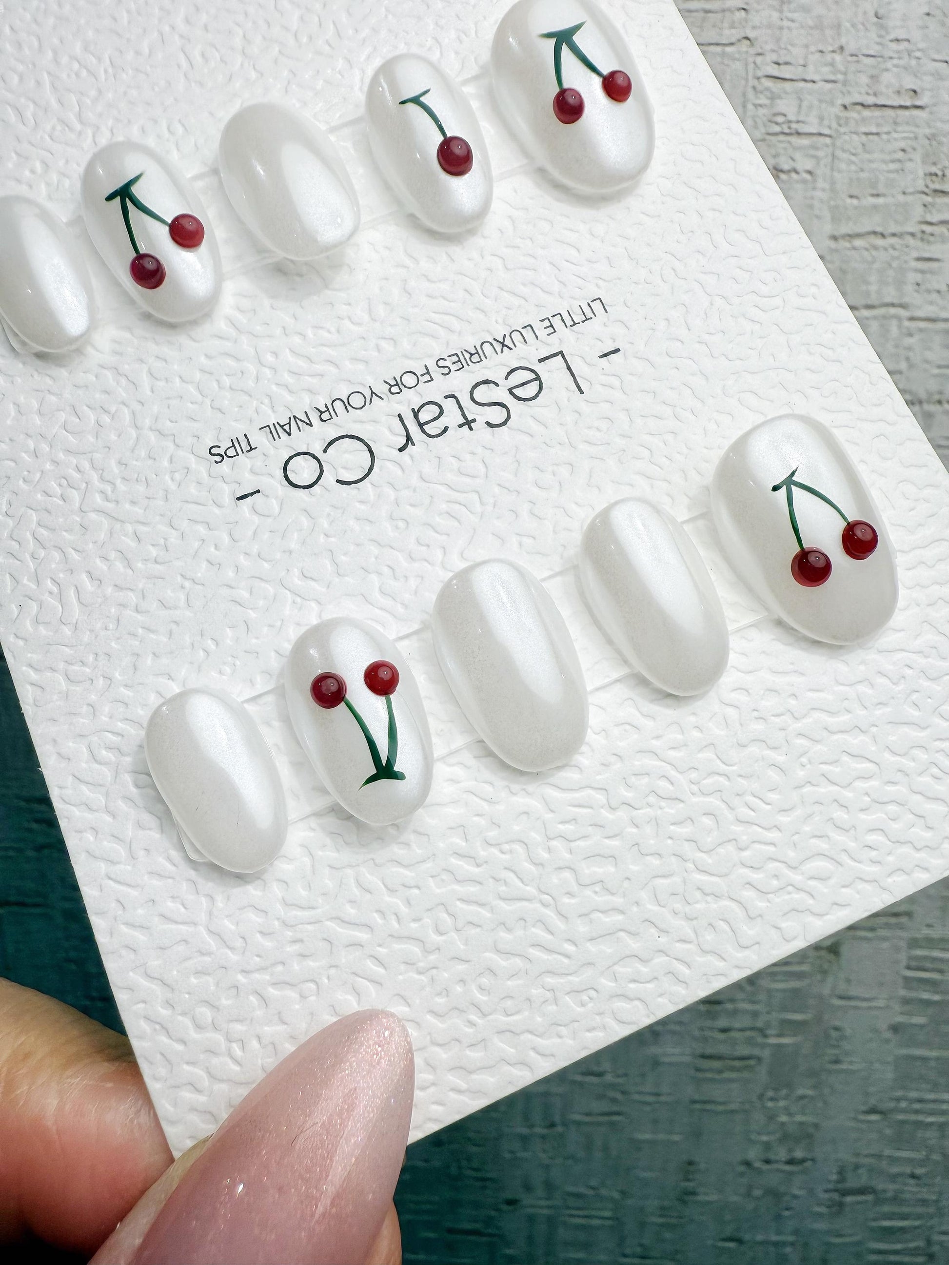 Handmade Press On Cherry Milk Minimal Gel Acrylic Nails 4for3 Timed Offer