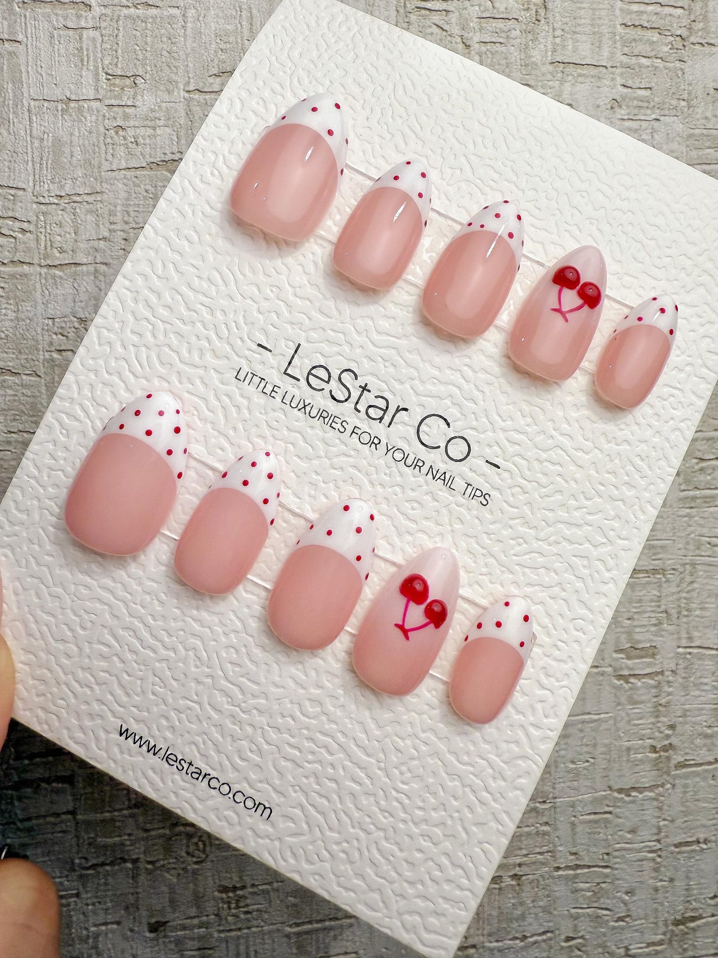 Handmade Press On Cherry Dot French Gel Acrylic Nails 4for3 Timed Offer