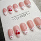 Handmade Press On Cherry Dot French Gel Acrylic Nails 4for3 Timed Offer
