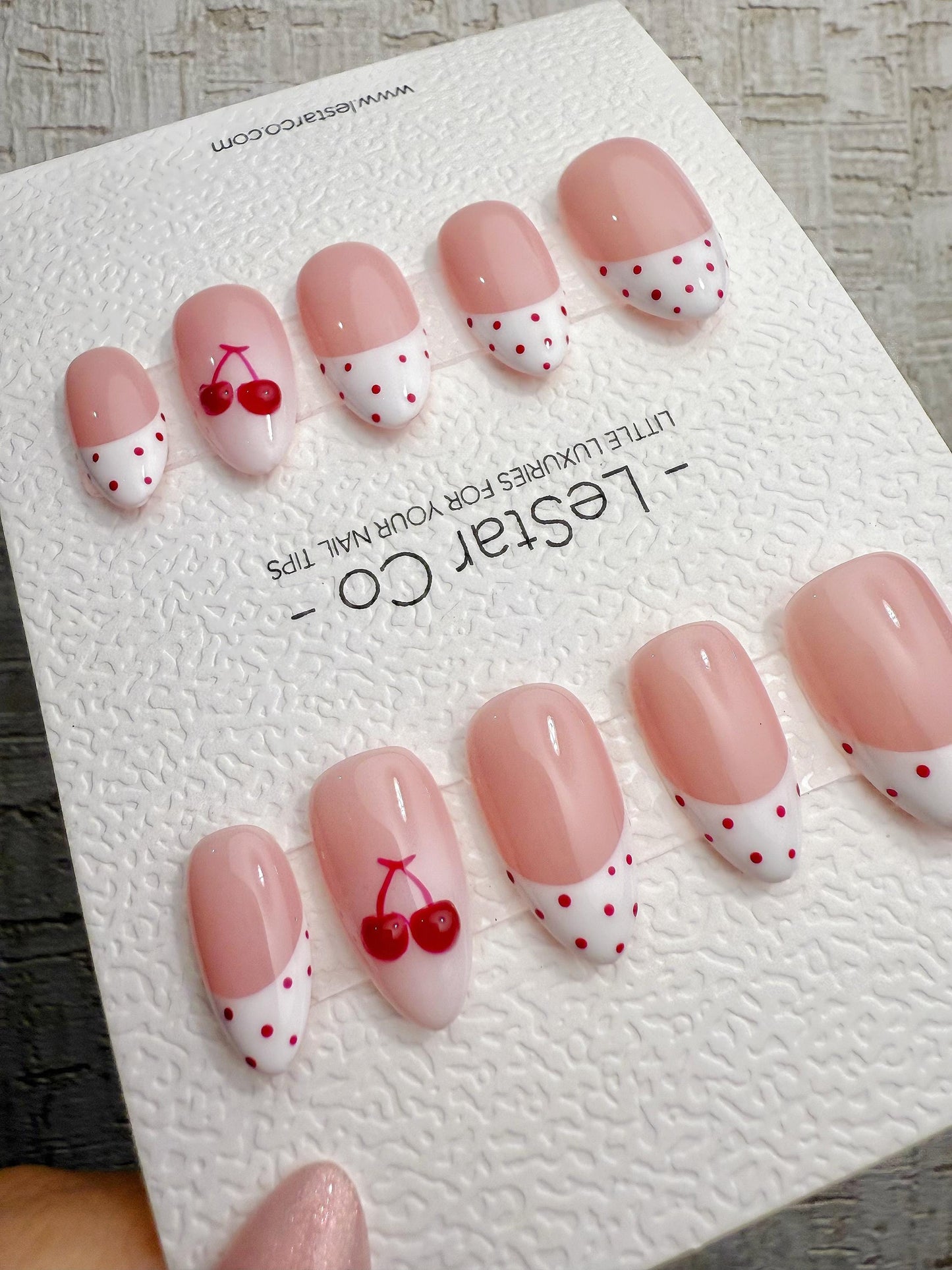 Handmade Press On Cherry Dot French Gel Acrylic Nails 4for3 Timed Offer