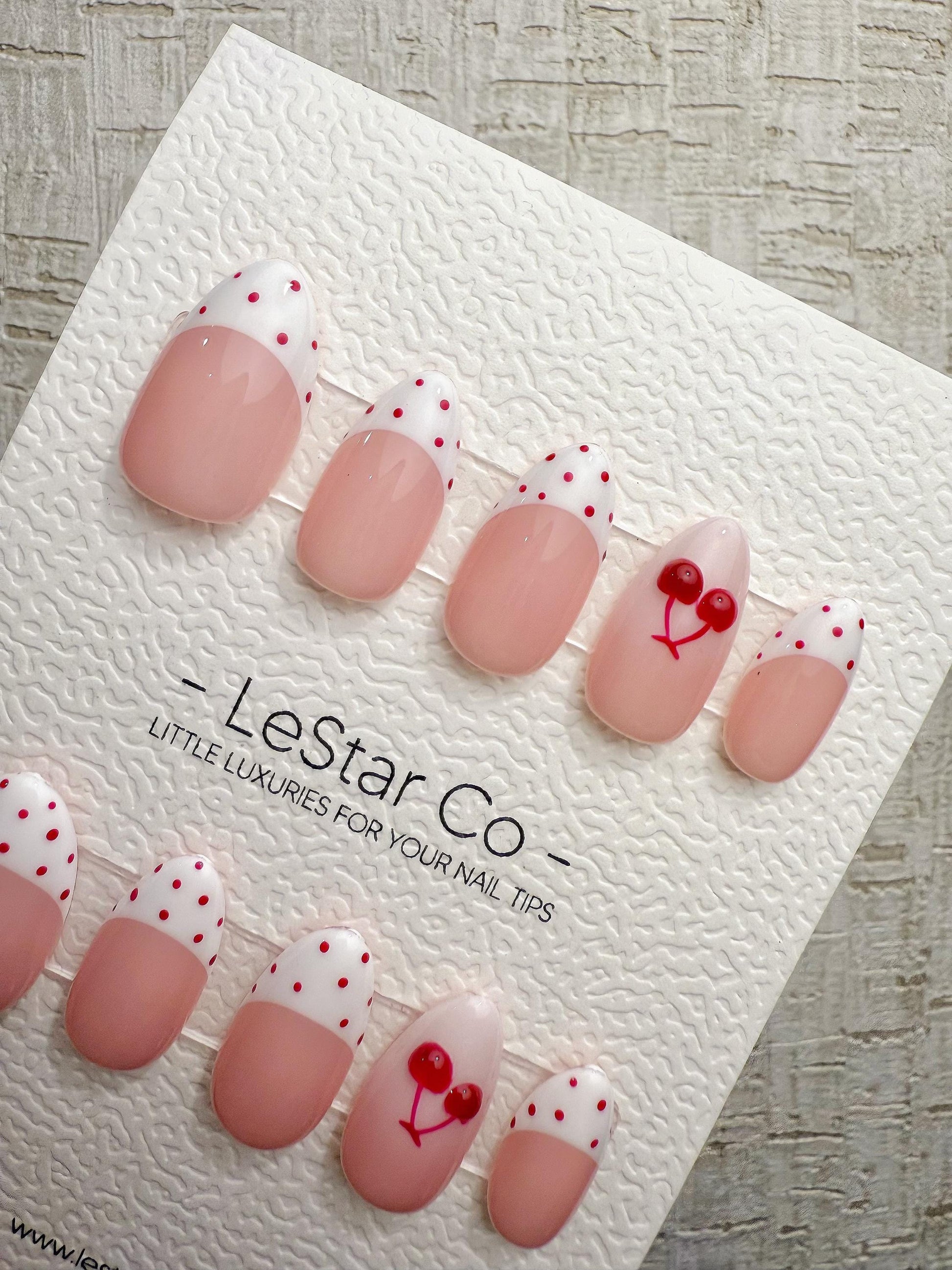 Handmade Press On Cherry Dot French Gel Acrylic Nails 4for3 Timed Offer