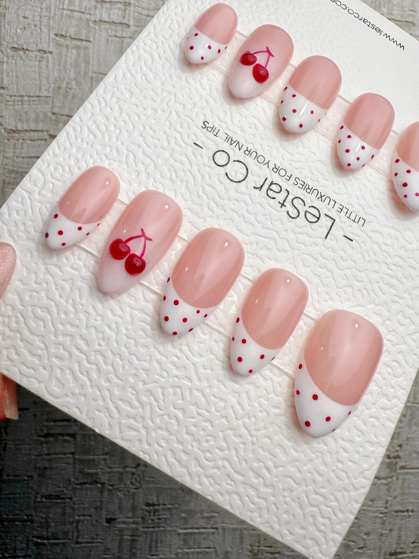 Handmade Press On Cherry Dot French Gel Acrylic Nails 4for3 Timed Offer