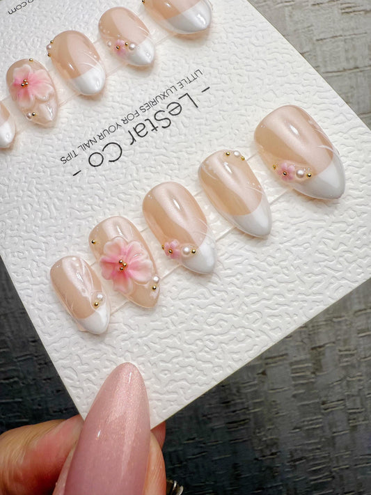Handmade Press On Creamy Bloom Tips Gel Acrylic Nails 4for3 Timed Offer
