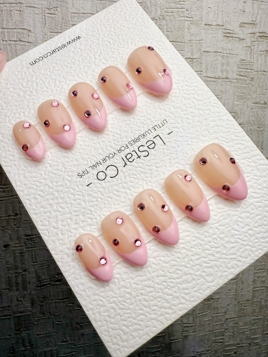 Handmade Press On Blush Gem French Gel Acrylic Nails 4for3 Timed Offer