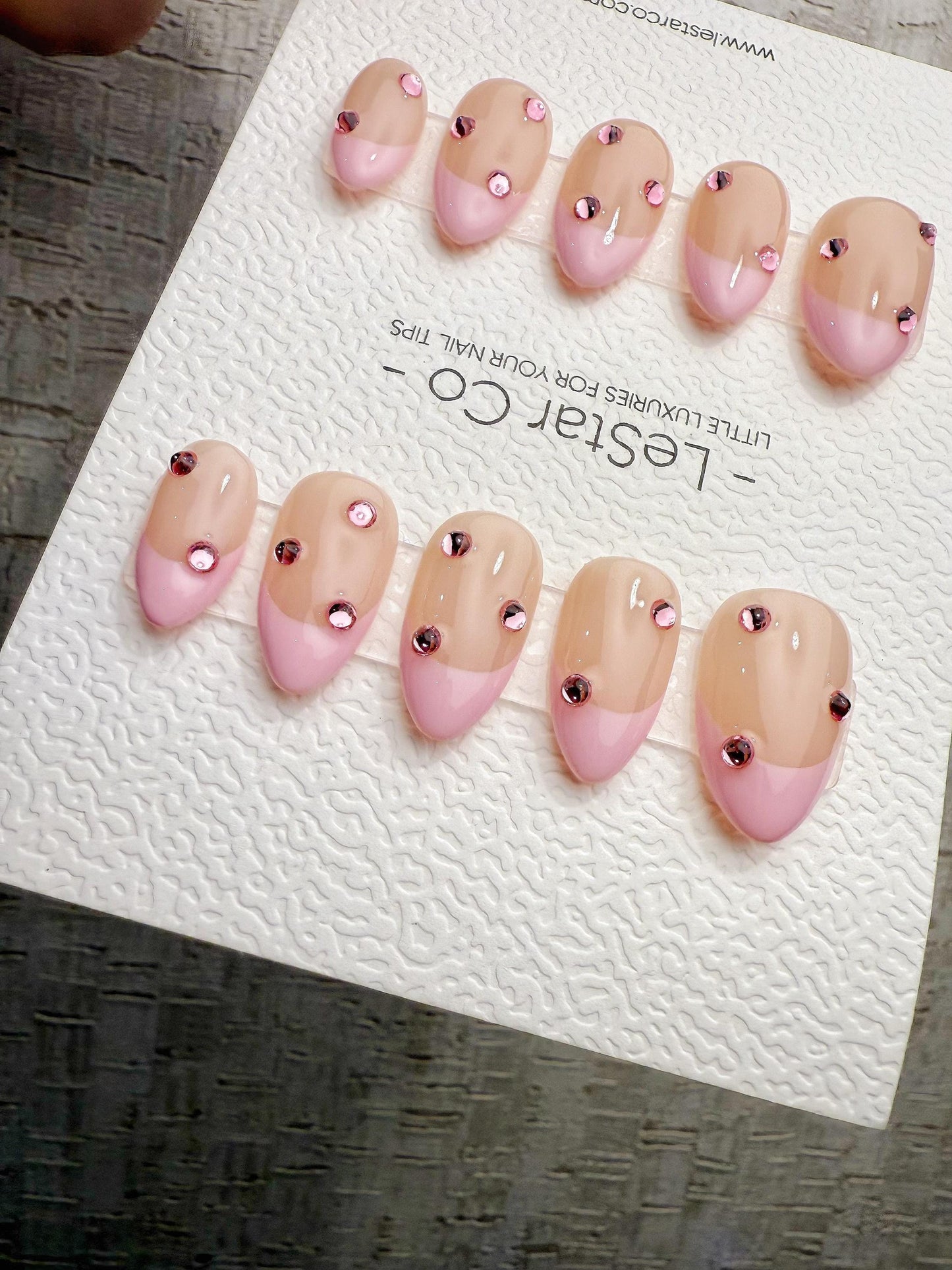 Handmade Press On Blush Gem French Gel Acrylic Nails 4for3 Timed Offer