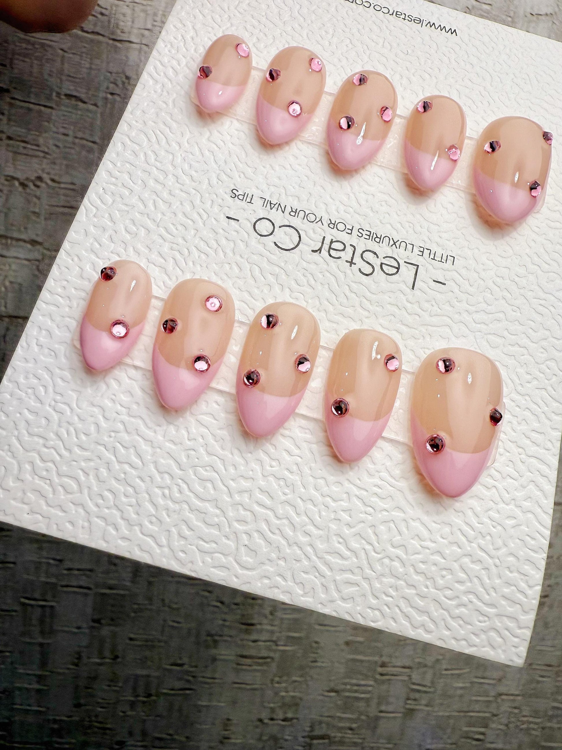 Handmade Press On Blush Gem French Gel Acrylic Nails 4for3 Timed Offer