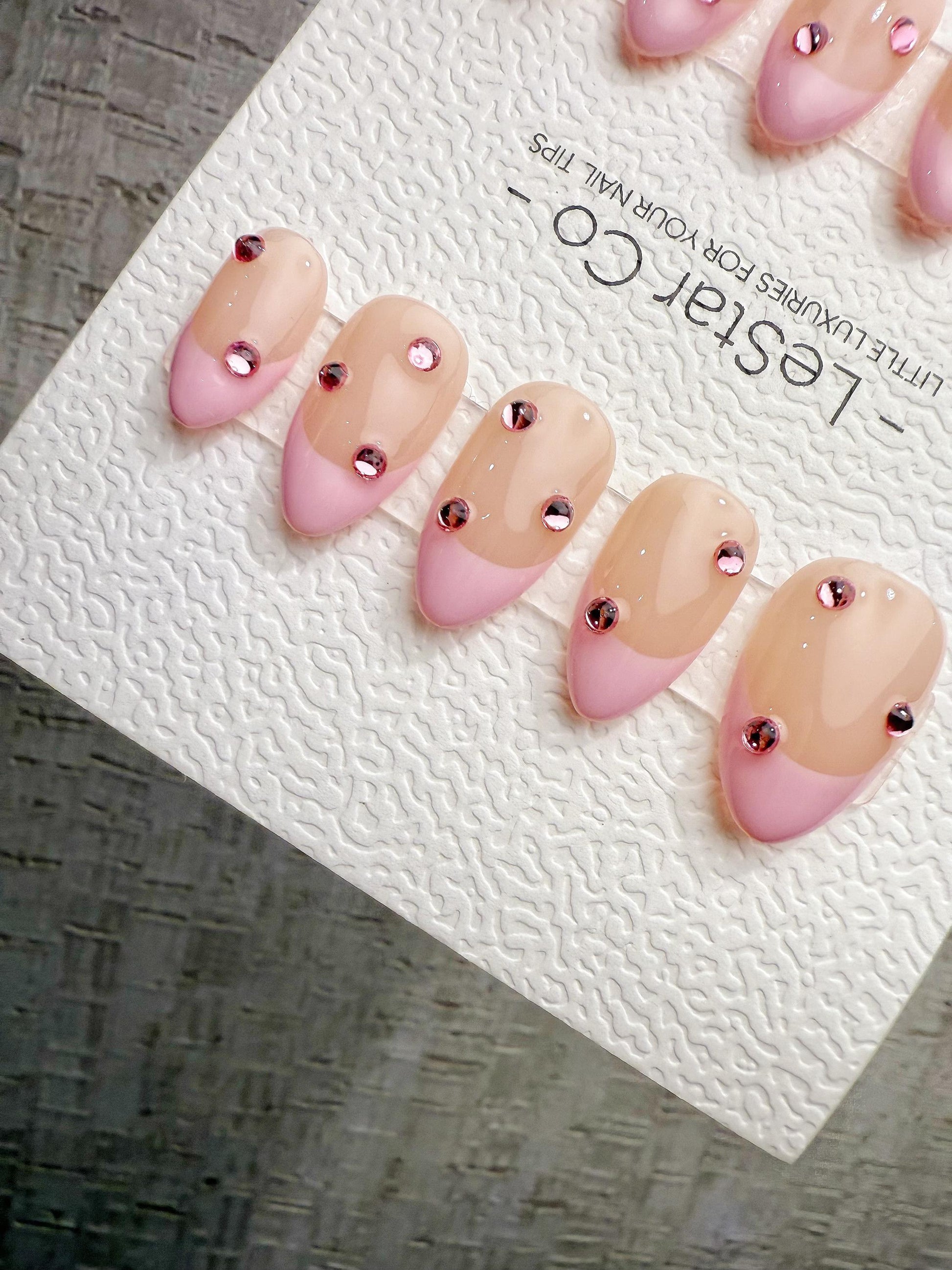 Handmade Press On Blush Gem French Gel Acrylic Nails 4for3 Timed Offer