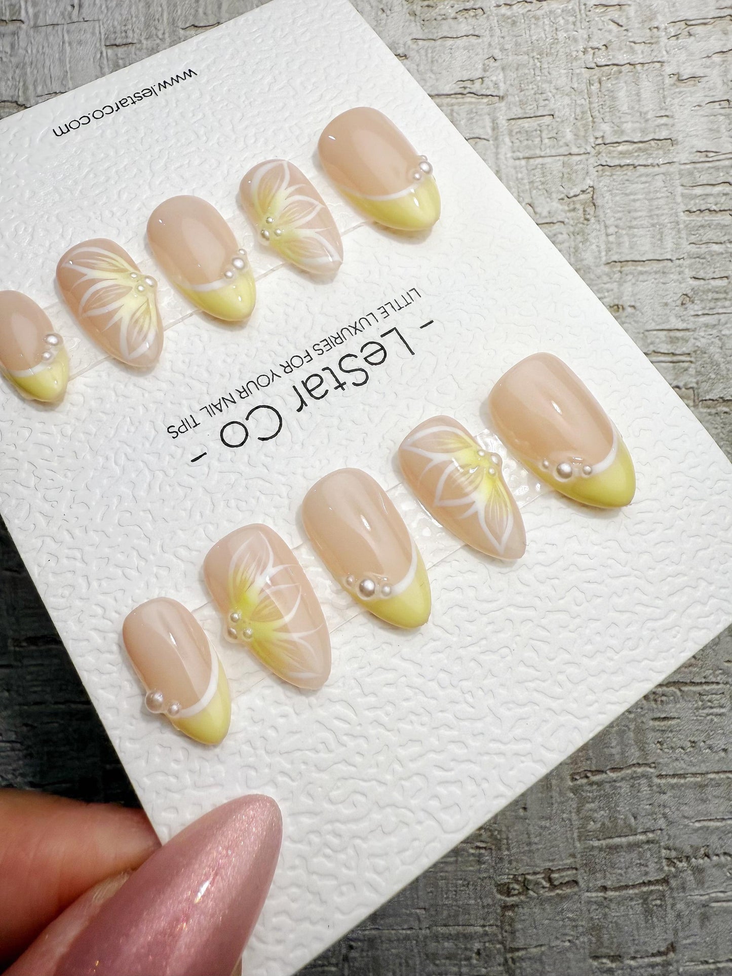 Handmade Press On Soft Yellow Petal French Gel Acrylic Nails 4for3 Timed Offer