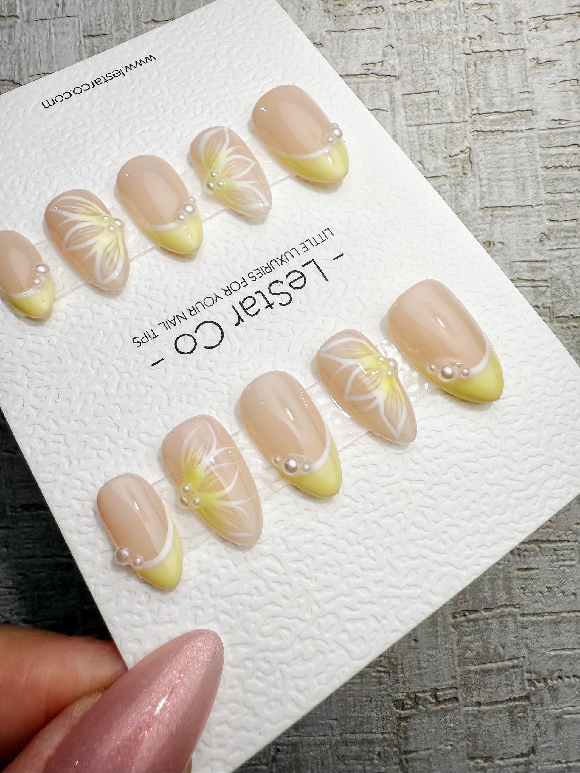 Handmade Press On Soft Yellow Petal French Gel Acrylic Nails 4for3 Timed Offer