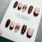 Handmade Press On Burgundy Polka French Gel Acrylic Nails 4for3 Timed Offer