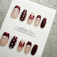 Handmade Press On Burgundy Polka French Gel Acrylic Nails 4for3 Timed Offer