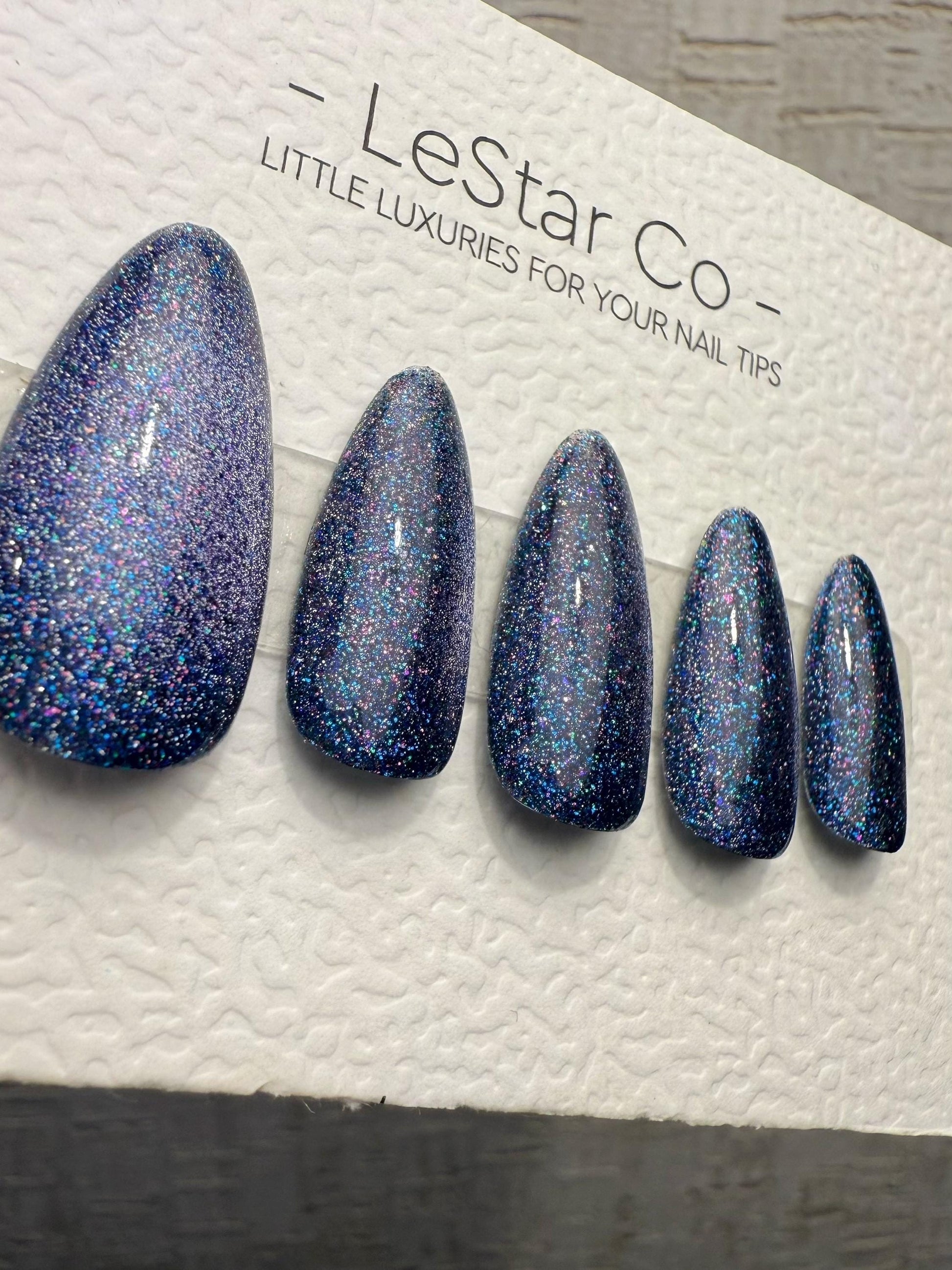 Handmade Press On Cosmic Indigo Glow Gel Acrylic Nails 4for3 Timed Offer