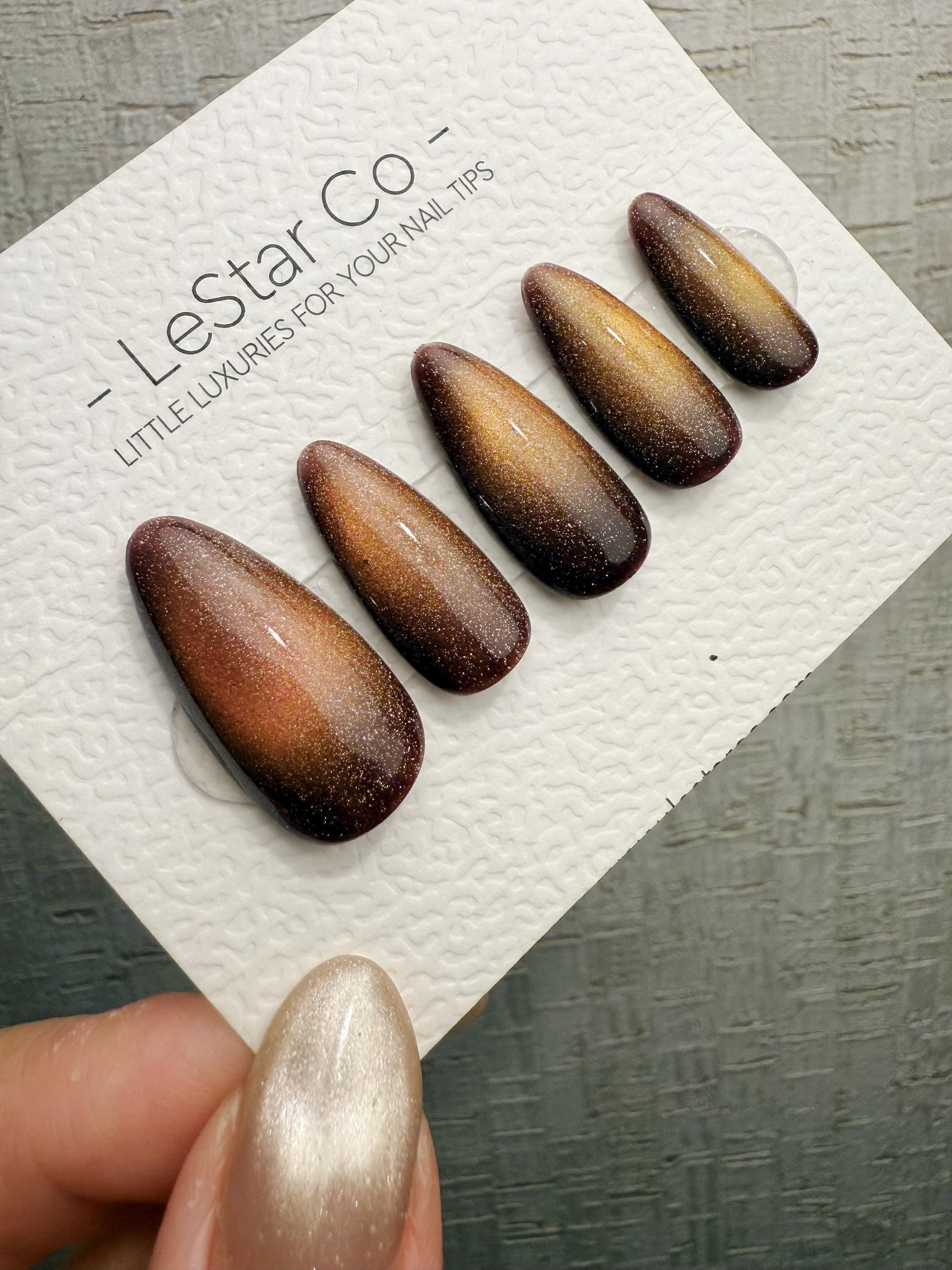 Handmade Press On Molten Bronze Glow Gel Acrylic Nails 4for3 Timed Offer