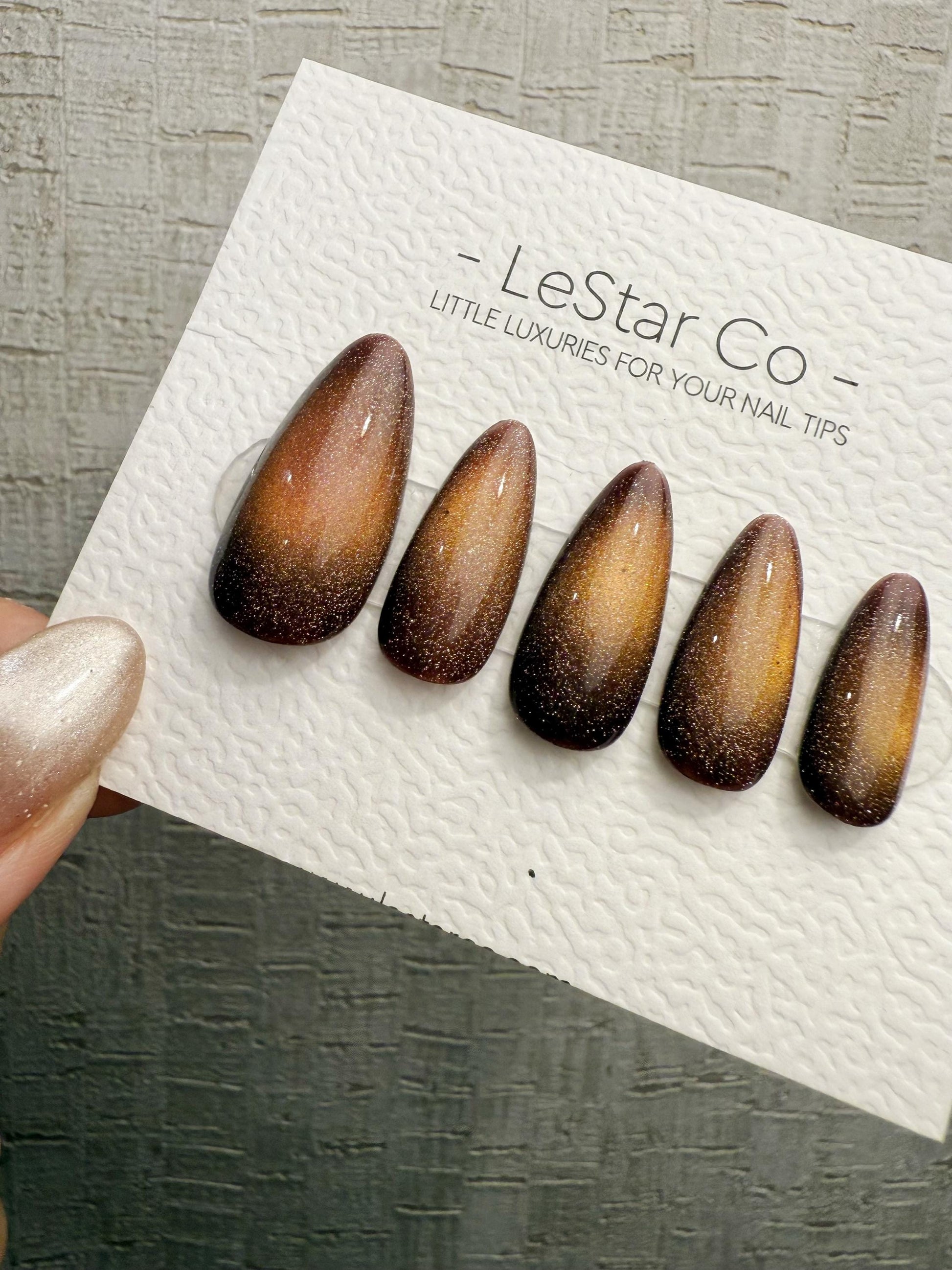 Handmade Press On Molten Bronze Glow Gel Acrylic Nails 4for3 Timed Offer