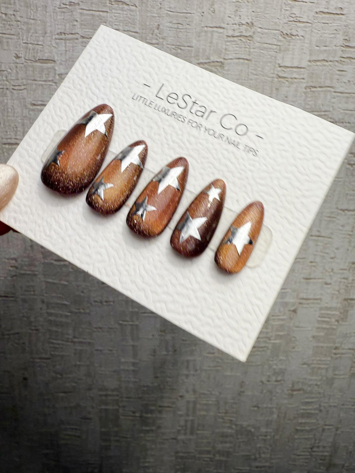 Handmade Press On Mocha Galaxy Stars Cat Eye Gel Acrylic Nails 4for3 Timed Offer