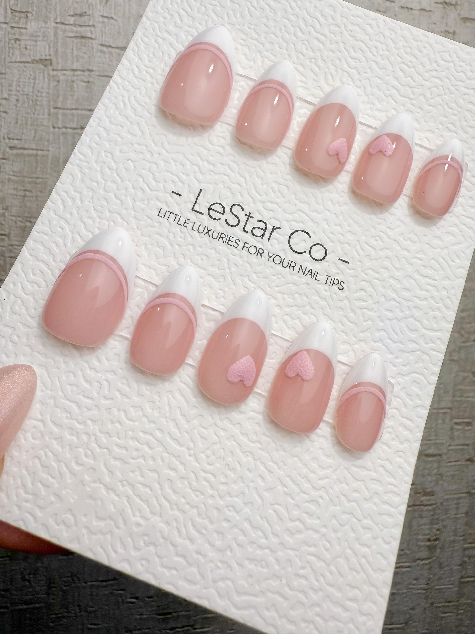Handmade Press On Sweetheart French Tips Gel Acrylic Nails 4for3 Timed Offer