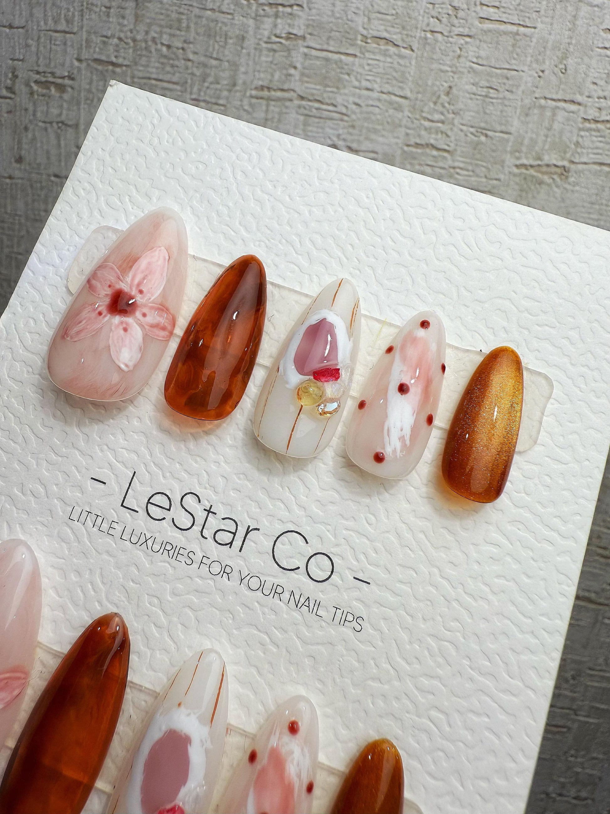 Handmade Press On Rose Tea Marble Gel Nails 4for3 Timed Offer