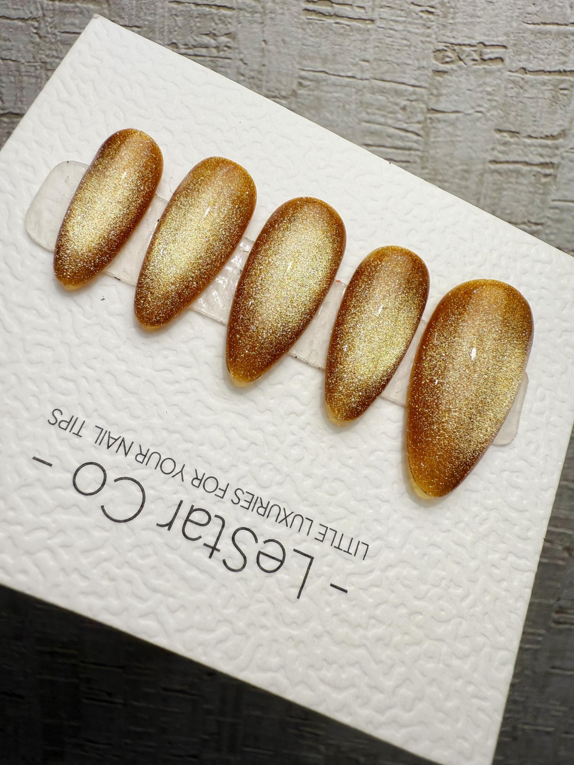 Handmade Press On Champagne Amber Cat Eye Gel Acrylic Nails 4for3 Timed Offer