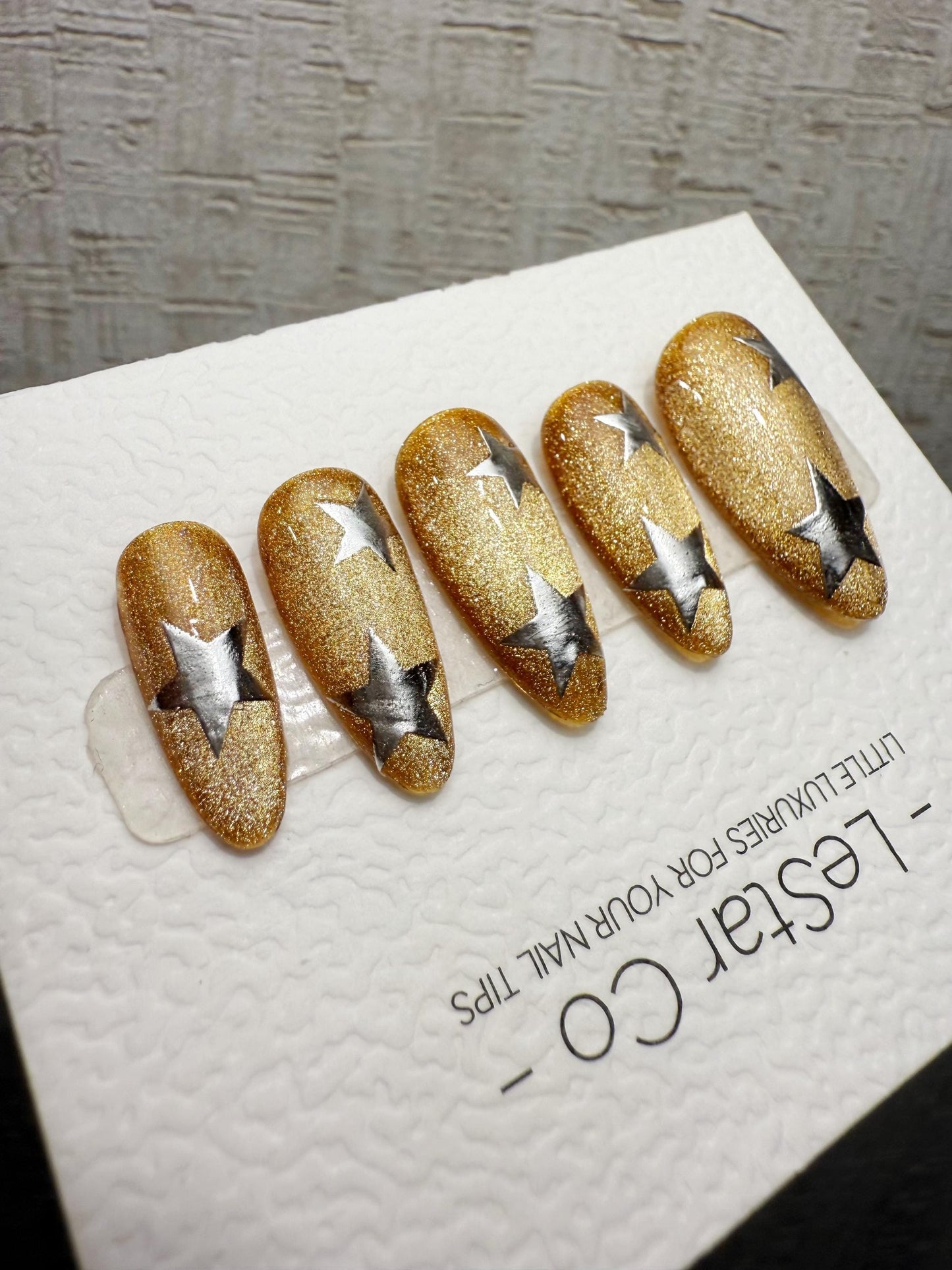 Handmade Press On Gold Star Rush Cat Eye Gel Nails 4for3 Timed Offer