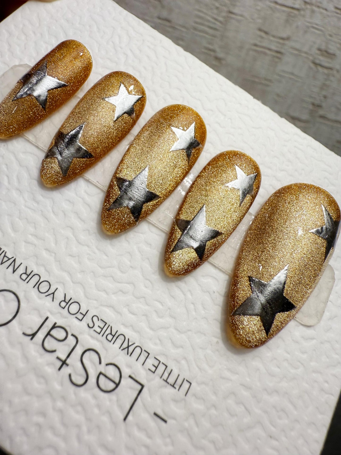 Handmade Press On Gold Star Rush Cat Eye Gel Nails 4for3 Timed Offer