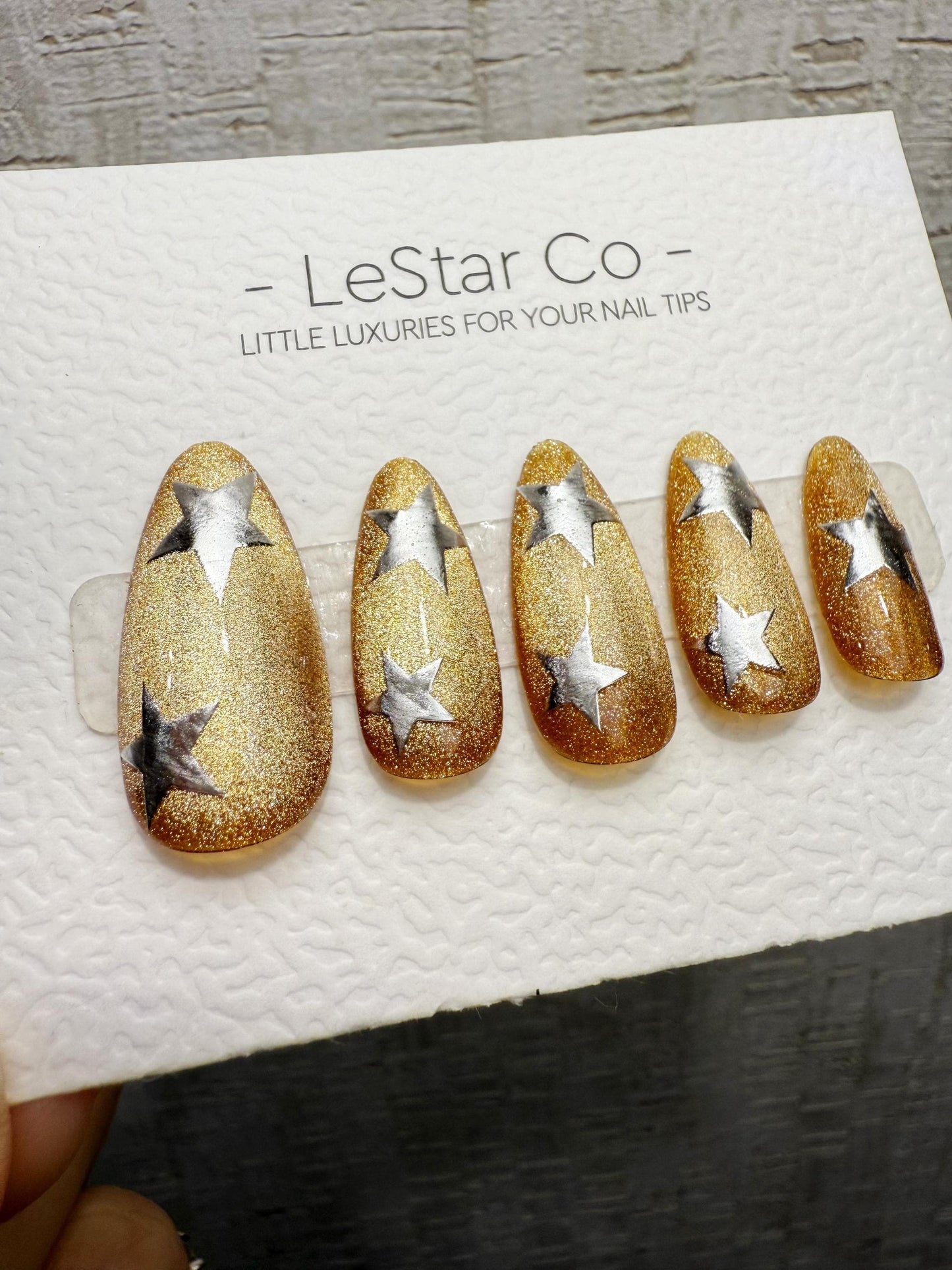 Handmade Press On Gold Star Rush Cat Eye Gel Nails 4for3 Timed Offer