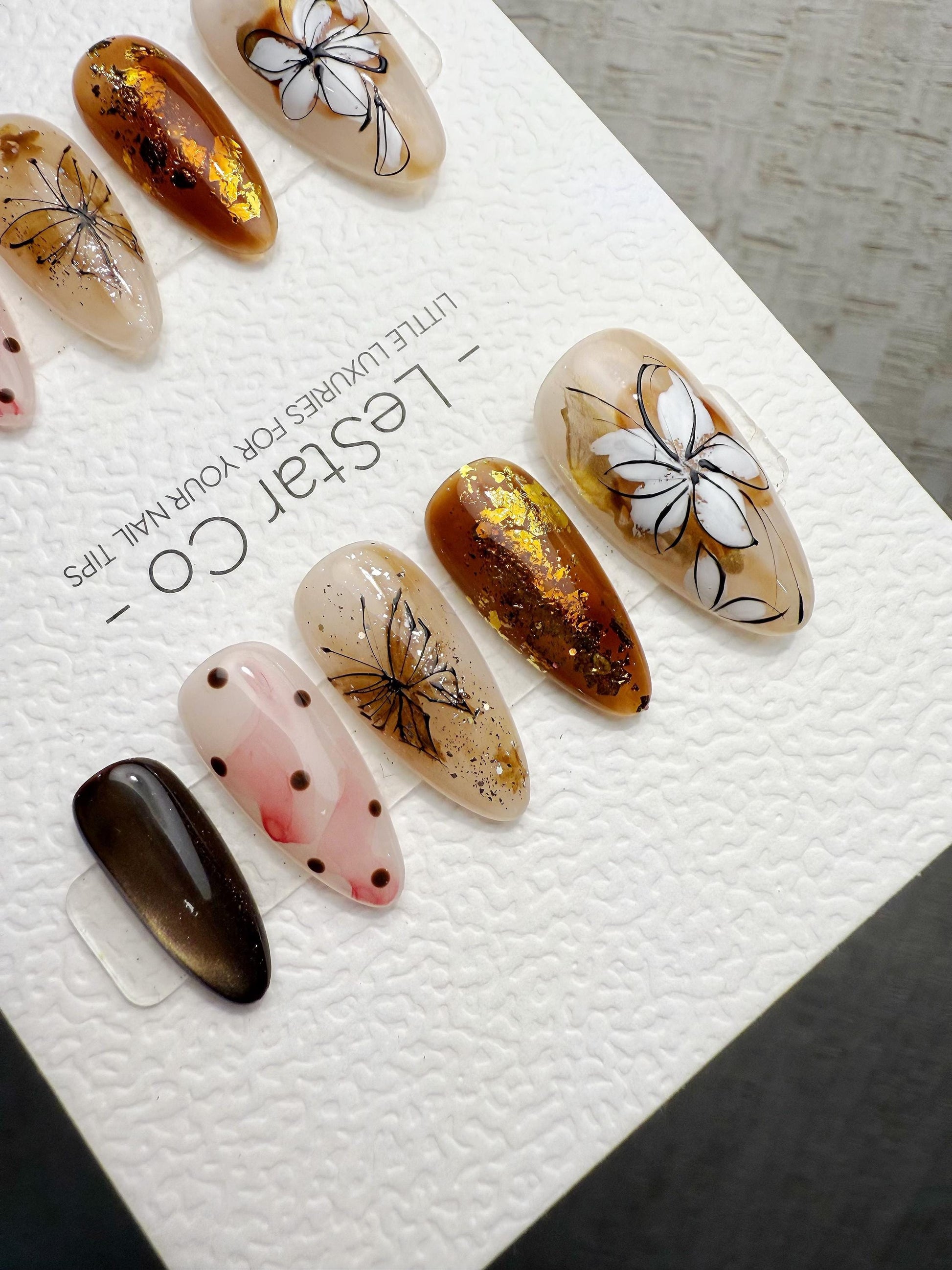 Handmade Press On Amber Ink Bloom Nails Gel Acrylic Nails 4for3 Timed Offer