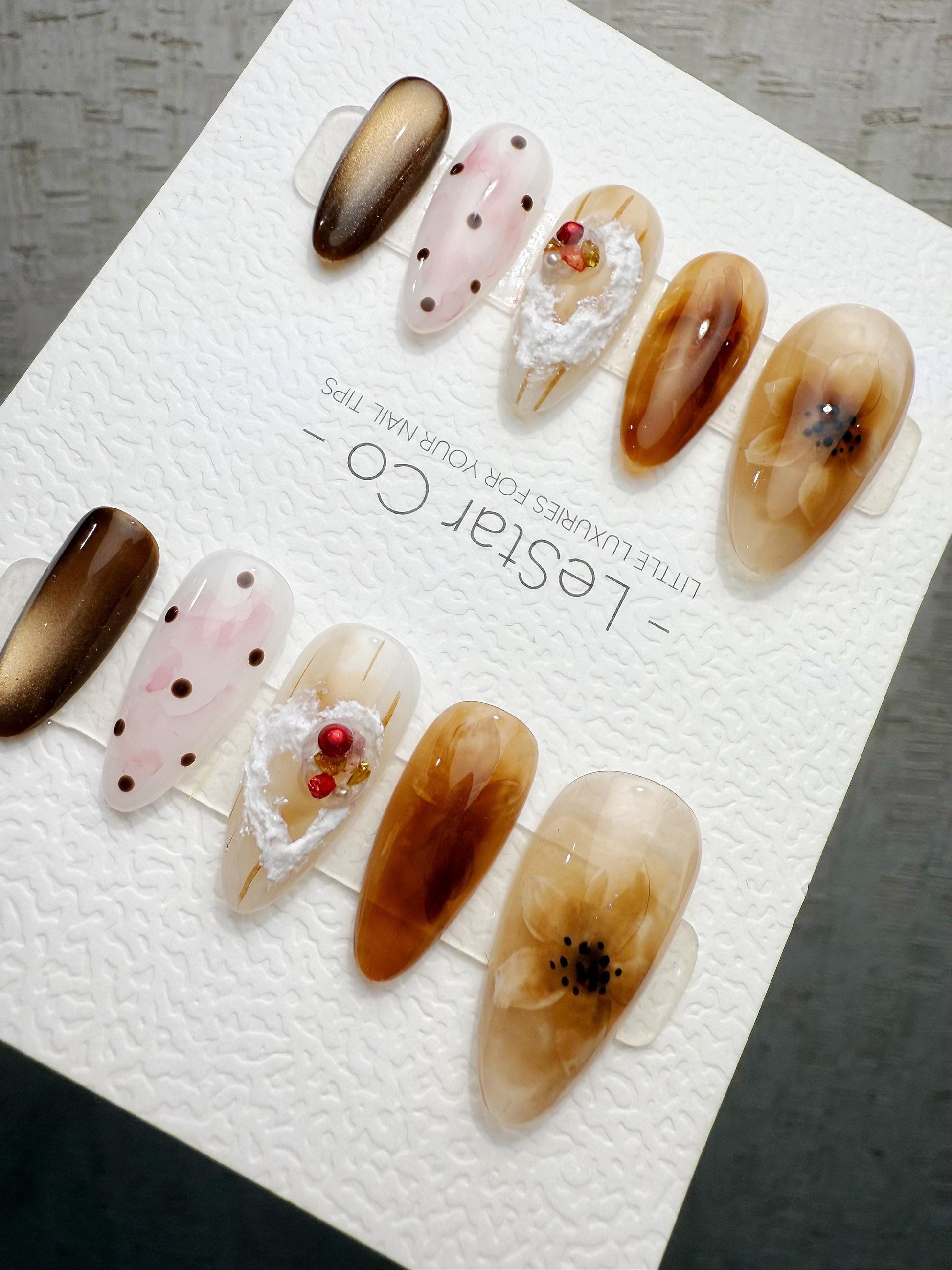 Handmade Press On Amber Dessert Nails Gel Acrylic Nails 4for3 Timed Offer
