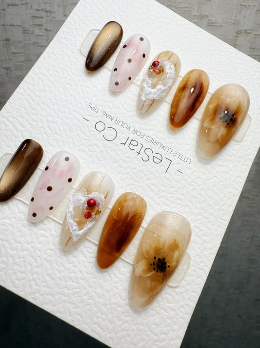 Handmade Press On Amber Dessert Nails Gel Acrylic Nails 4for3 Timed Offer