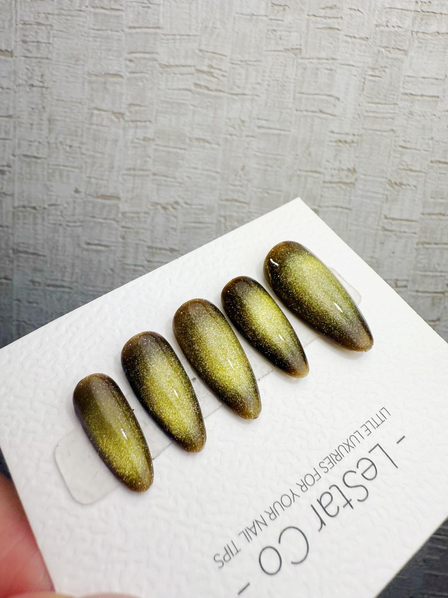 Handmade Press On Aurora Olive Cat Eye Gel Nails 4for3 Timed Offer