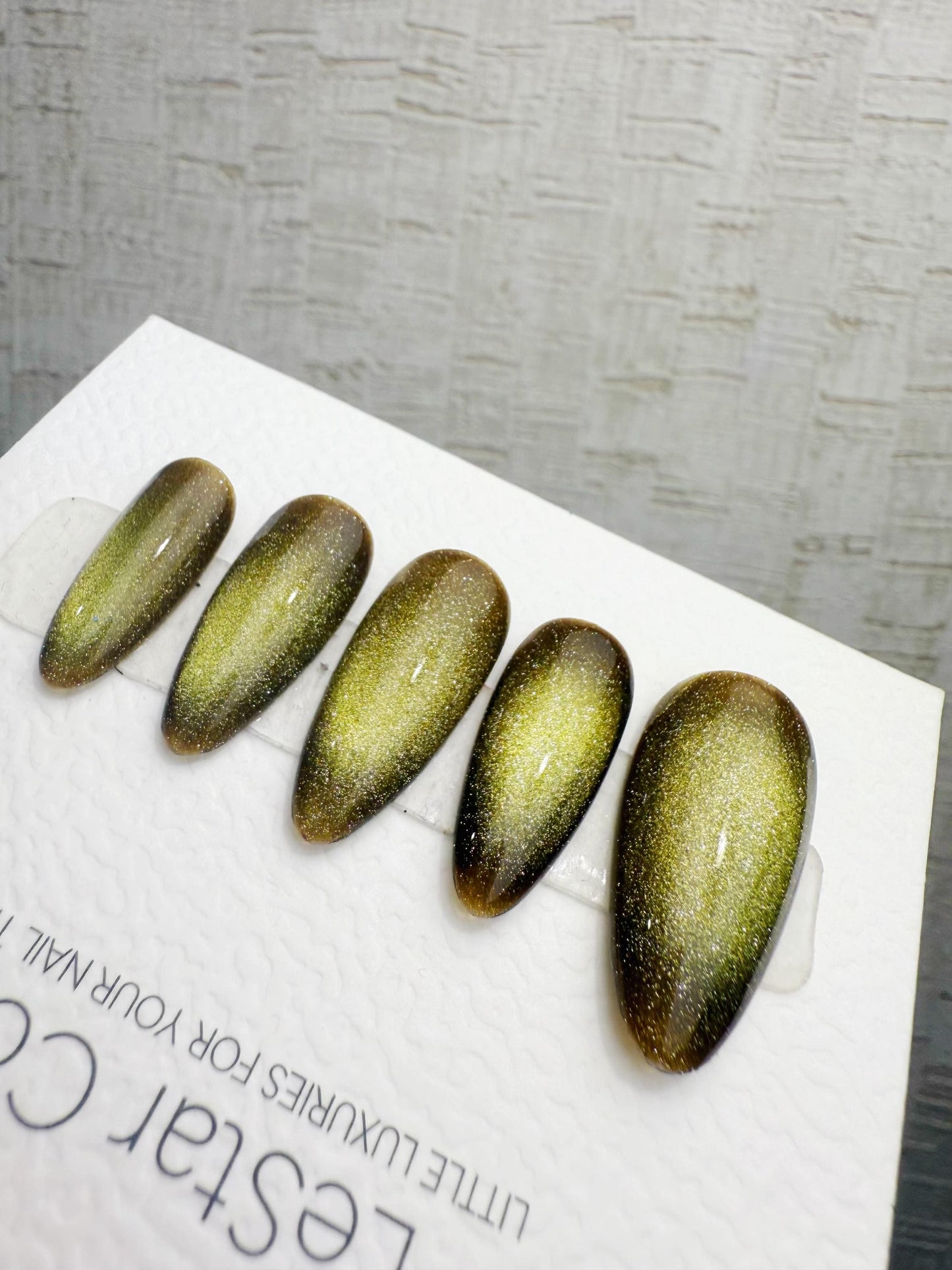 Handmade Press On Aurora Olive Cat Eye Gel Nails 4for3 Timed Offer