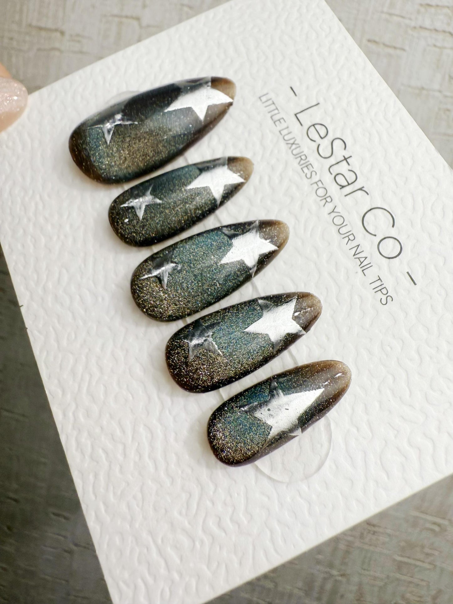 Handmade Press On Cobalt Smoke Star Cat Eye Gel Nails 4for3 Timed Offer