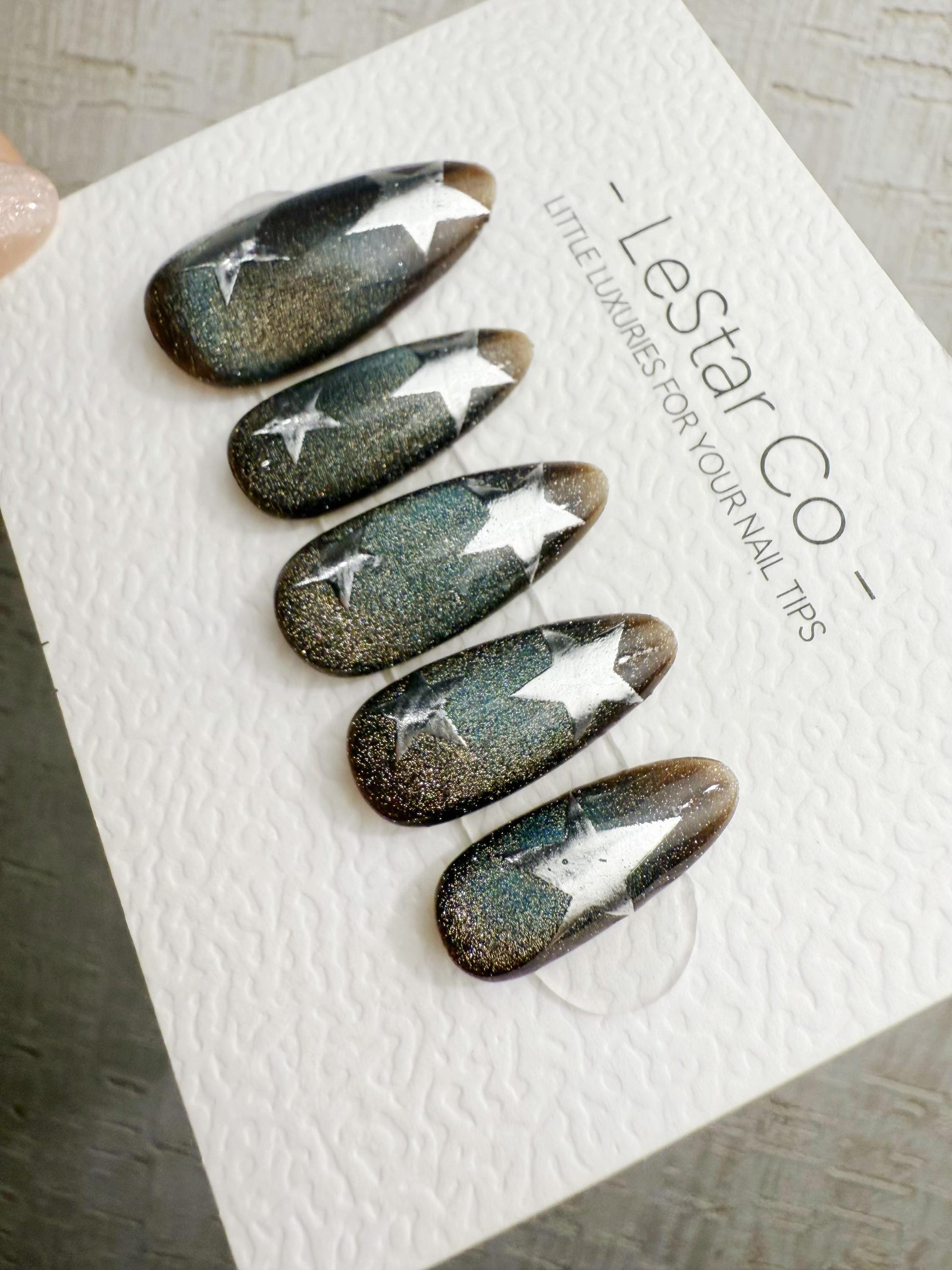 Handmade Press On Cobalt Smoke Star Cat Eye Gel Nails 4for3 Timed Offer