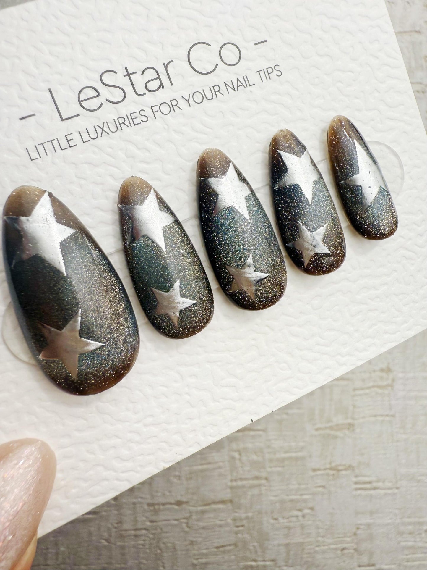 Handmade Press On Cobalt Smoke Star Cat Eye Gel Nails 4for3 Timed Offer