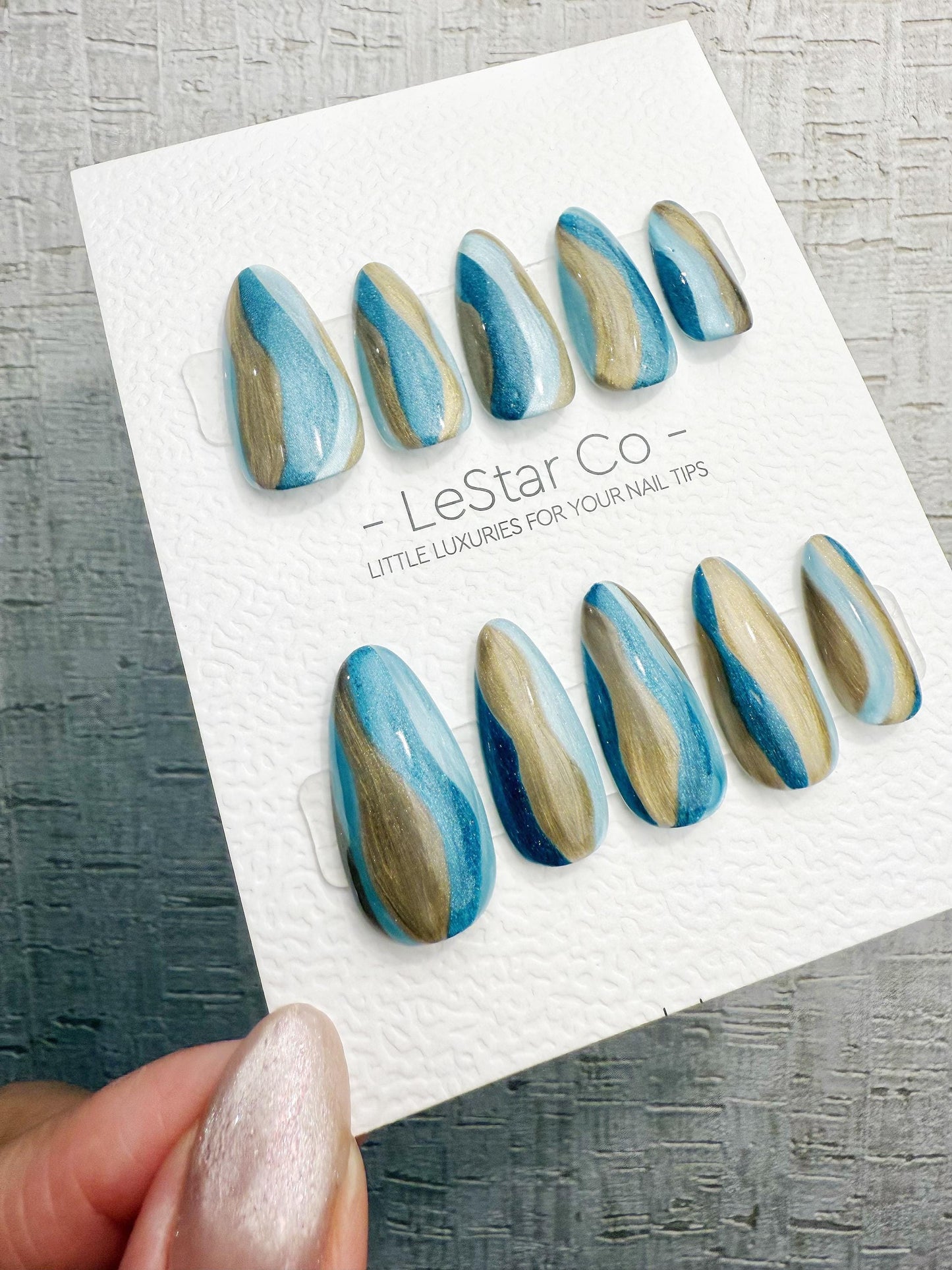 Handmade Press On Ocean Alloy Flow Gel Acrylic Nails 4for3 Timed Offer