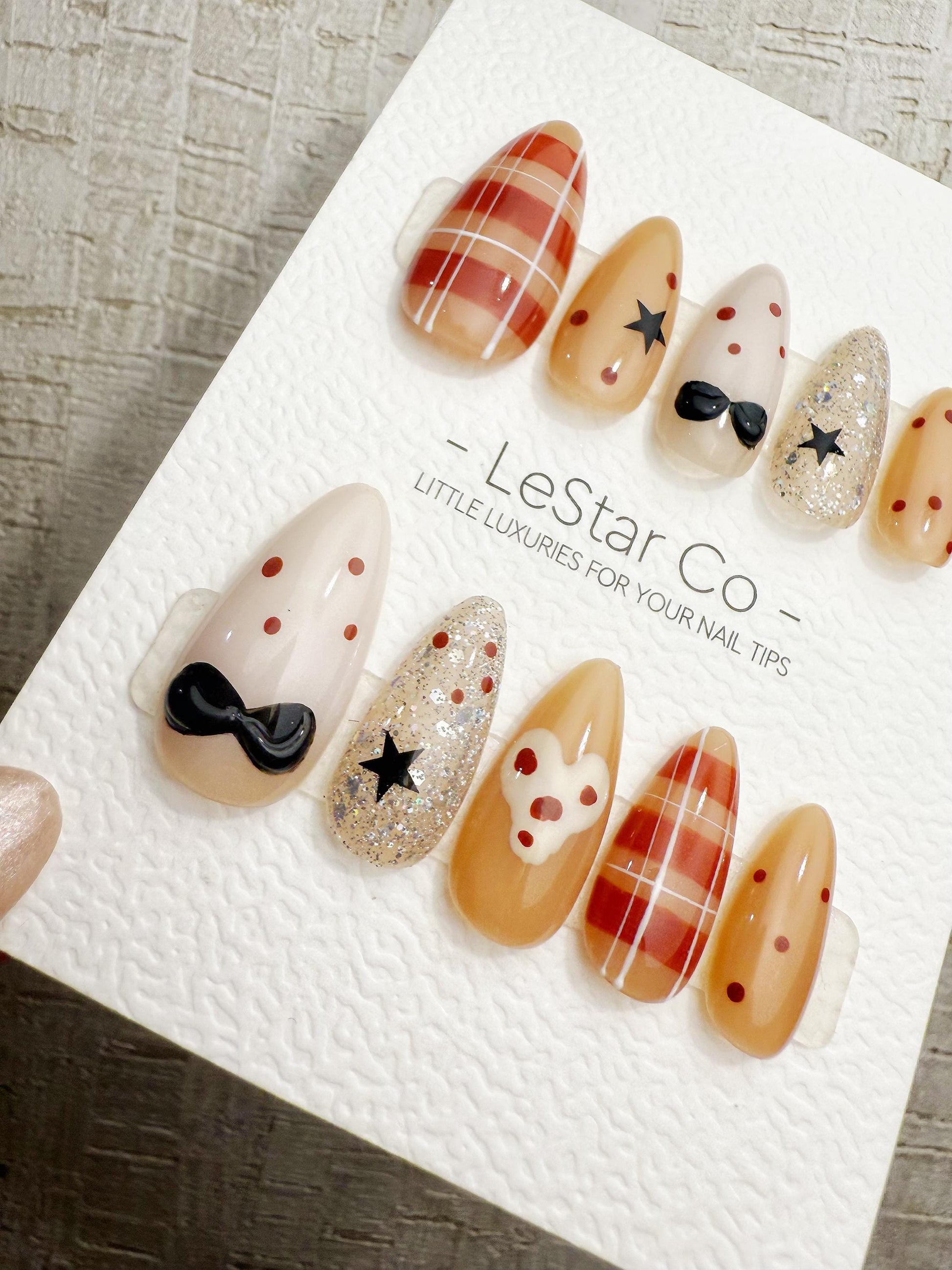 Handmade Press On Sweet Plaid Story Gel Acrylic Nails 4for3 Timed Offer