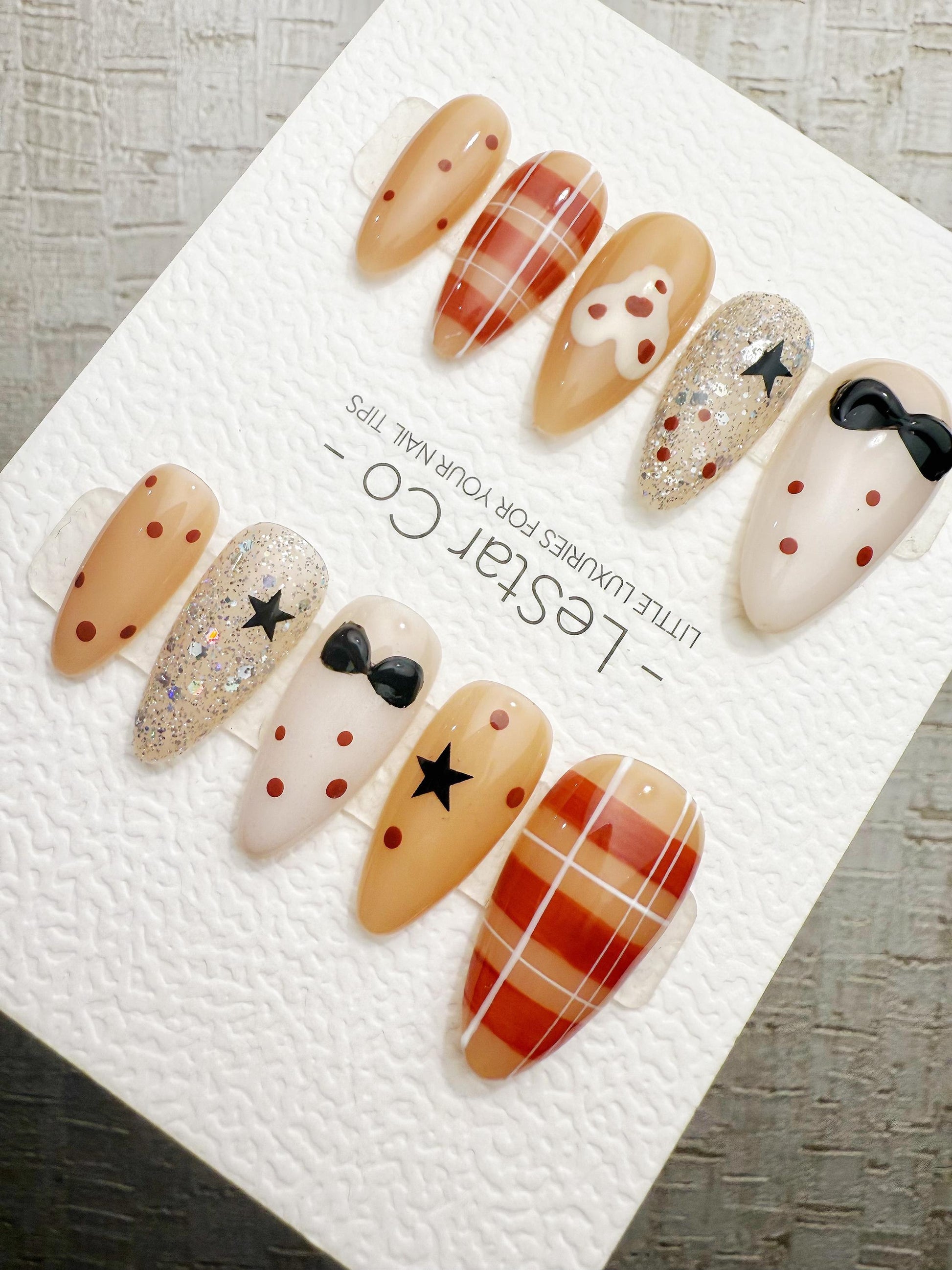 Handmade Press On Sweet Plaid Story Gel Acrylic Nails 4for3 Timed Offer