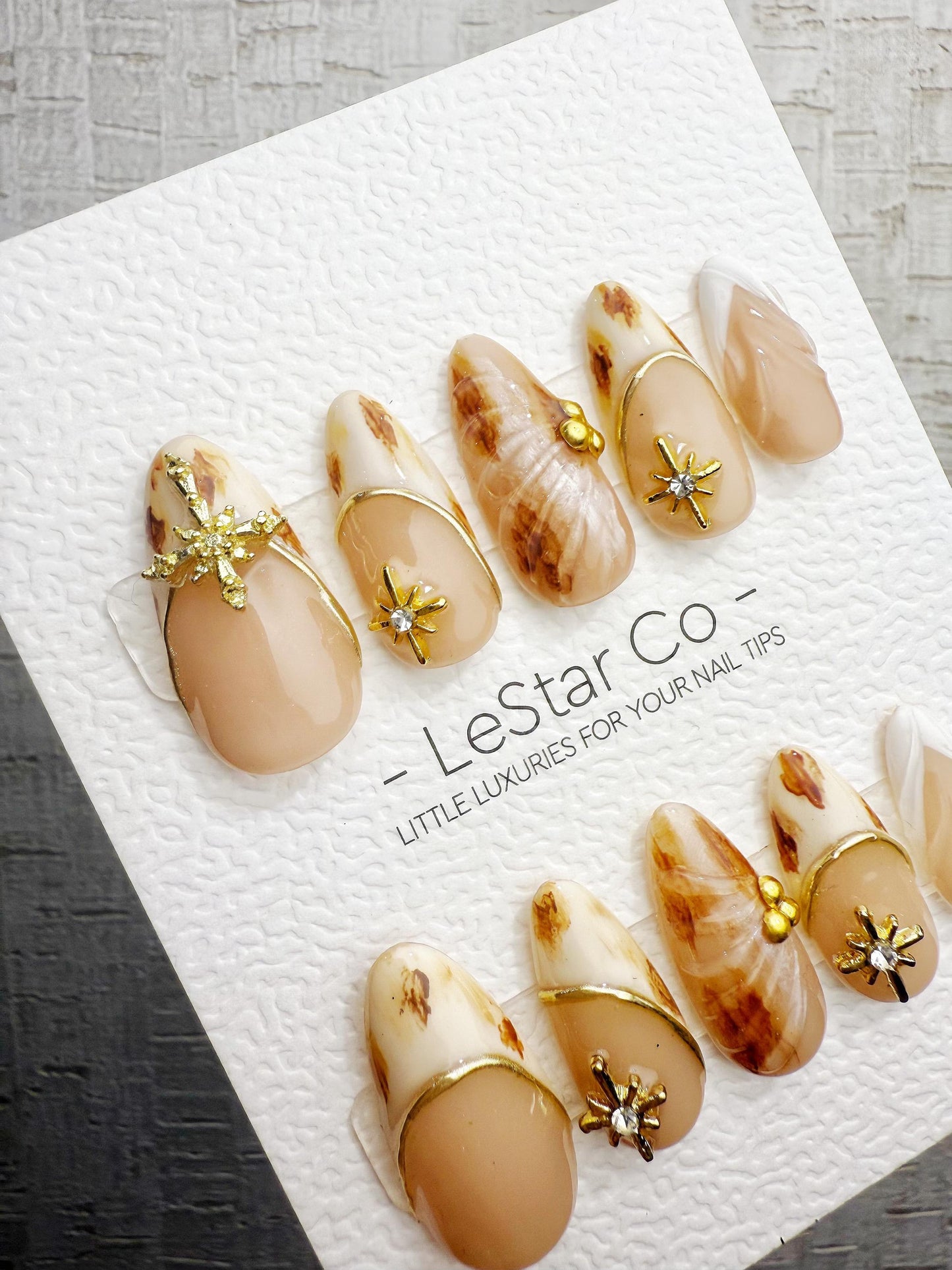 Handmade Press On Golden Milk Marble Gel Acrylic Nails 4for3 Timed Offer