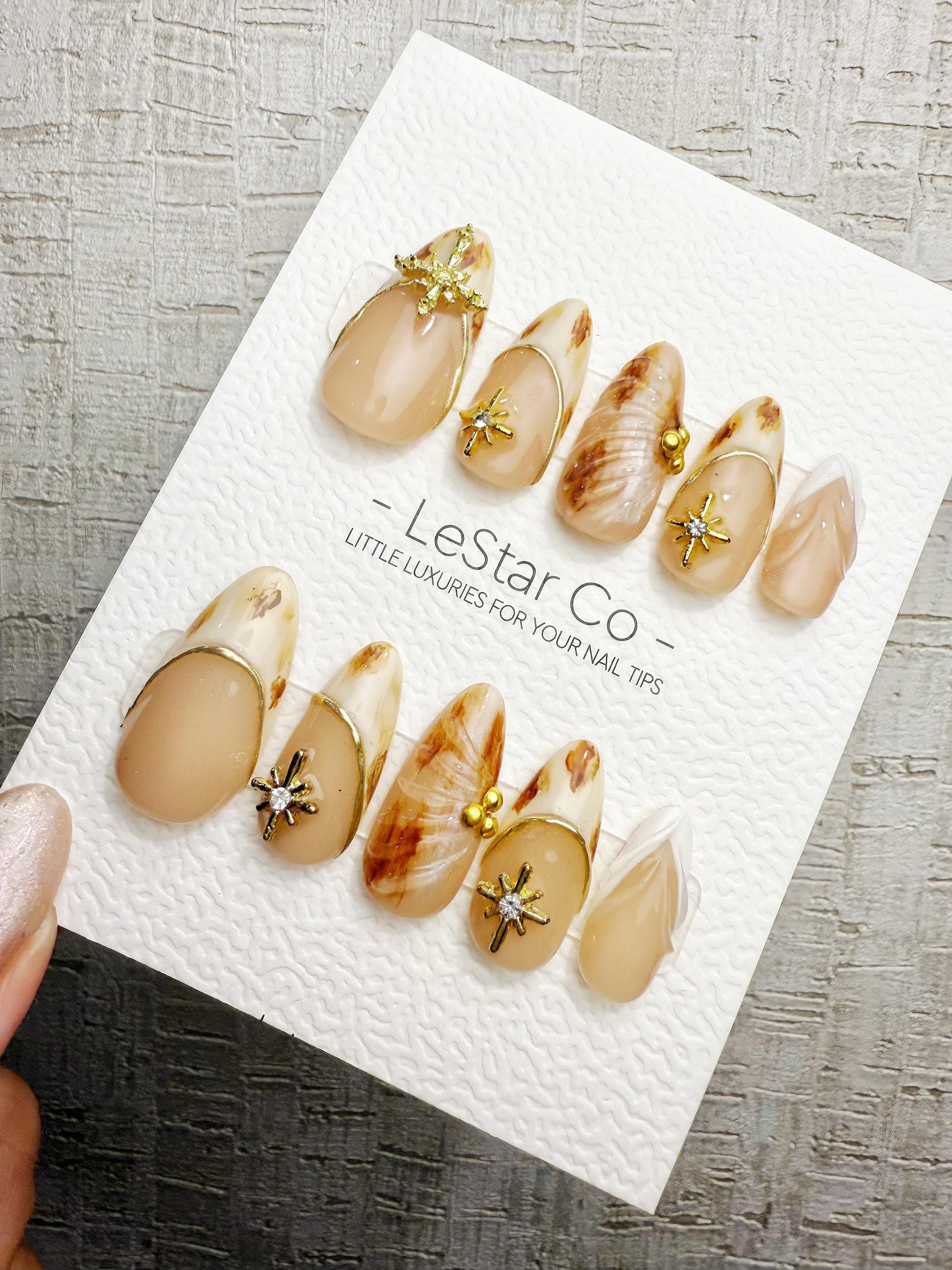 Handmade Press On Golden Milk Marble Gel Acrylic Nails 4for3 Timed Offer