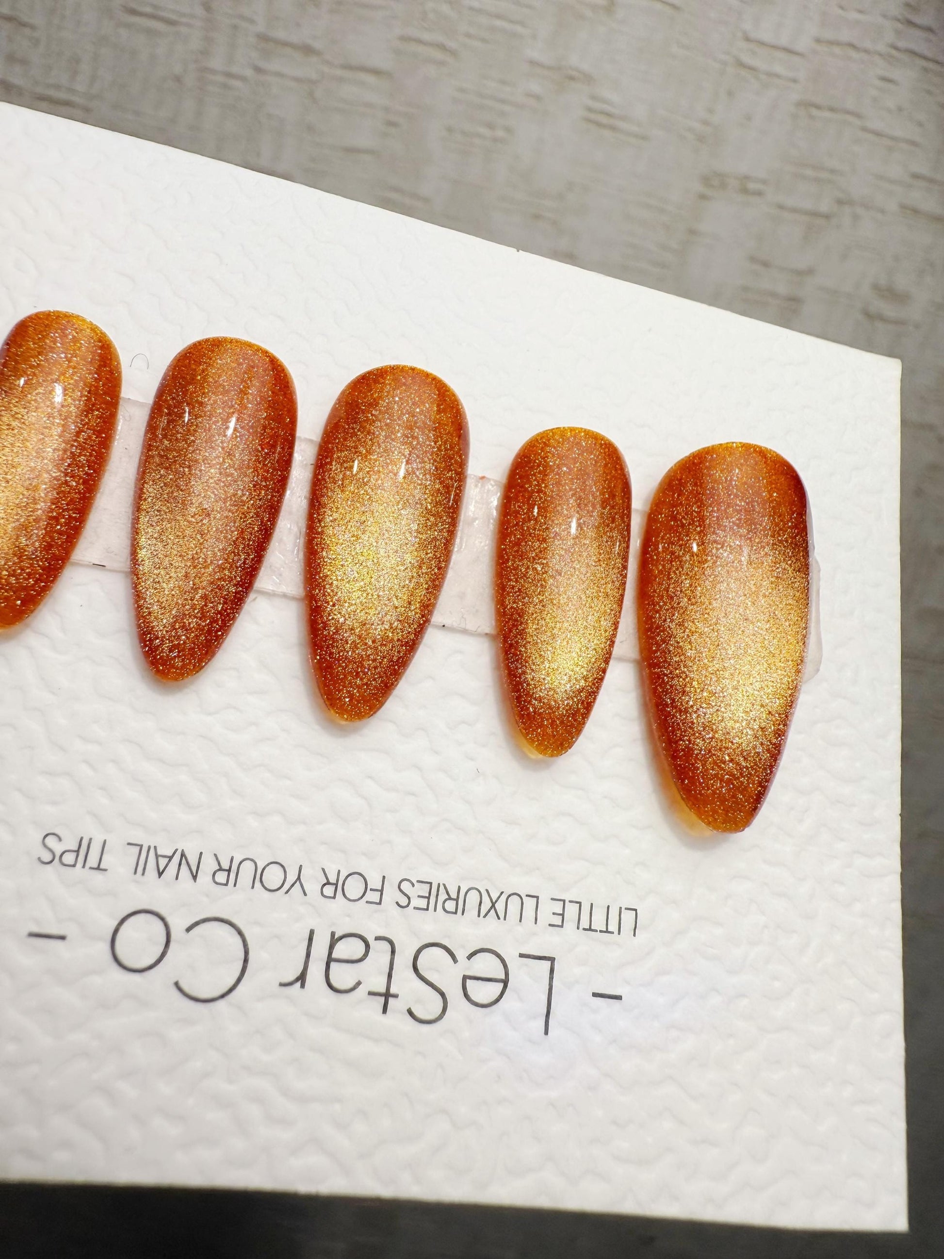 Handmade Press On Sunset Ember Glow Cat Eye Gel Acrylic Nails 4for3 Timed Offer