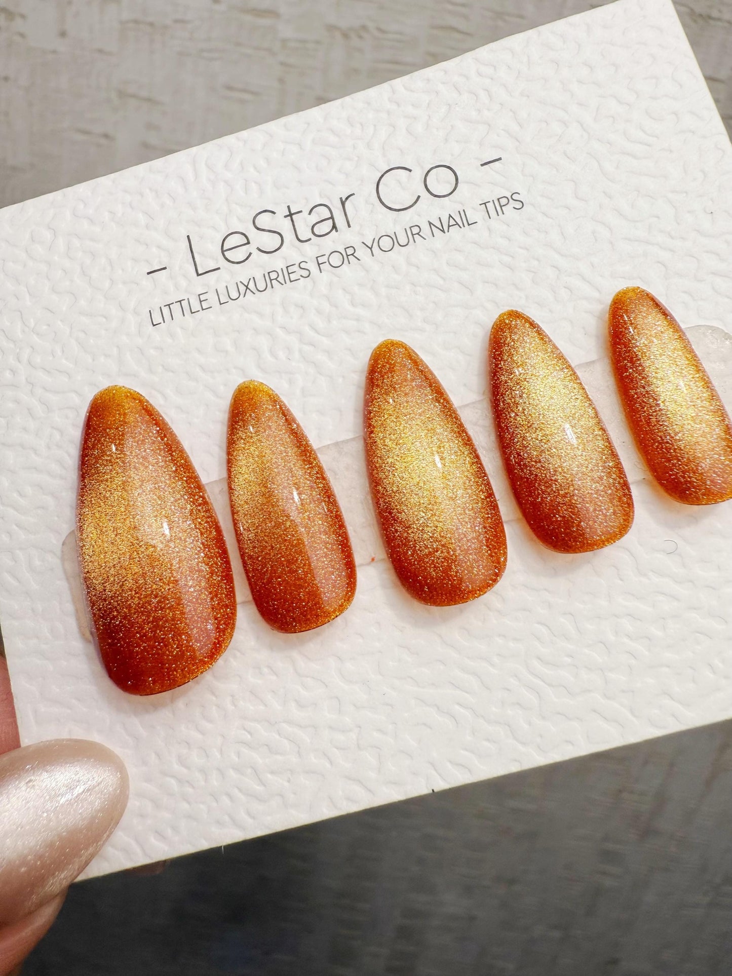 Handmade Press On Sunset Ember Glow Cat Eye Gel Acrylic Nails 4for3 Timed Offer