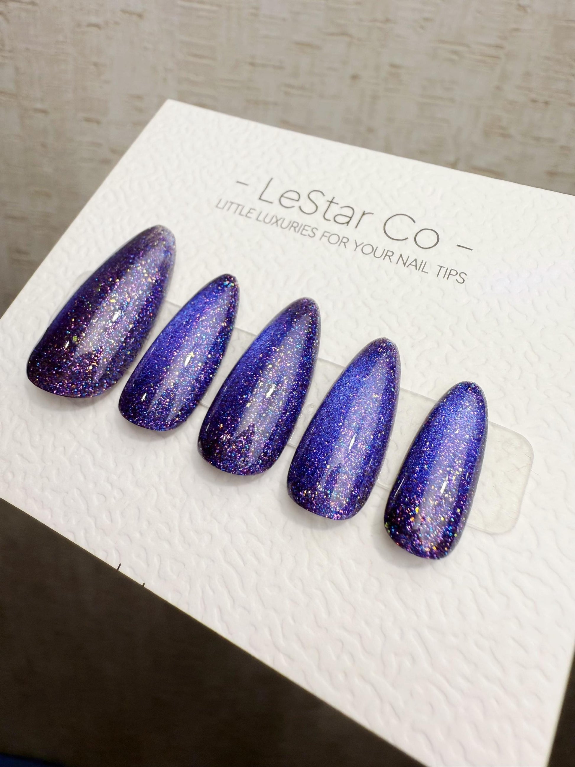 Handmade Press On Midnight Sapphire Dust Cat Eye Cat Eye Gel Acrylic Nails 4for3 Timed Offer