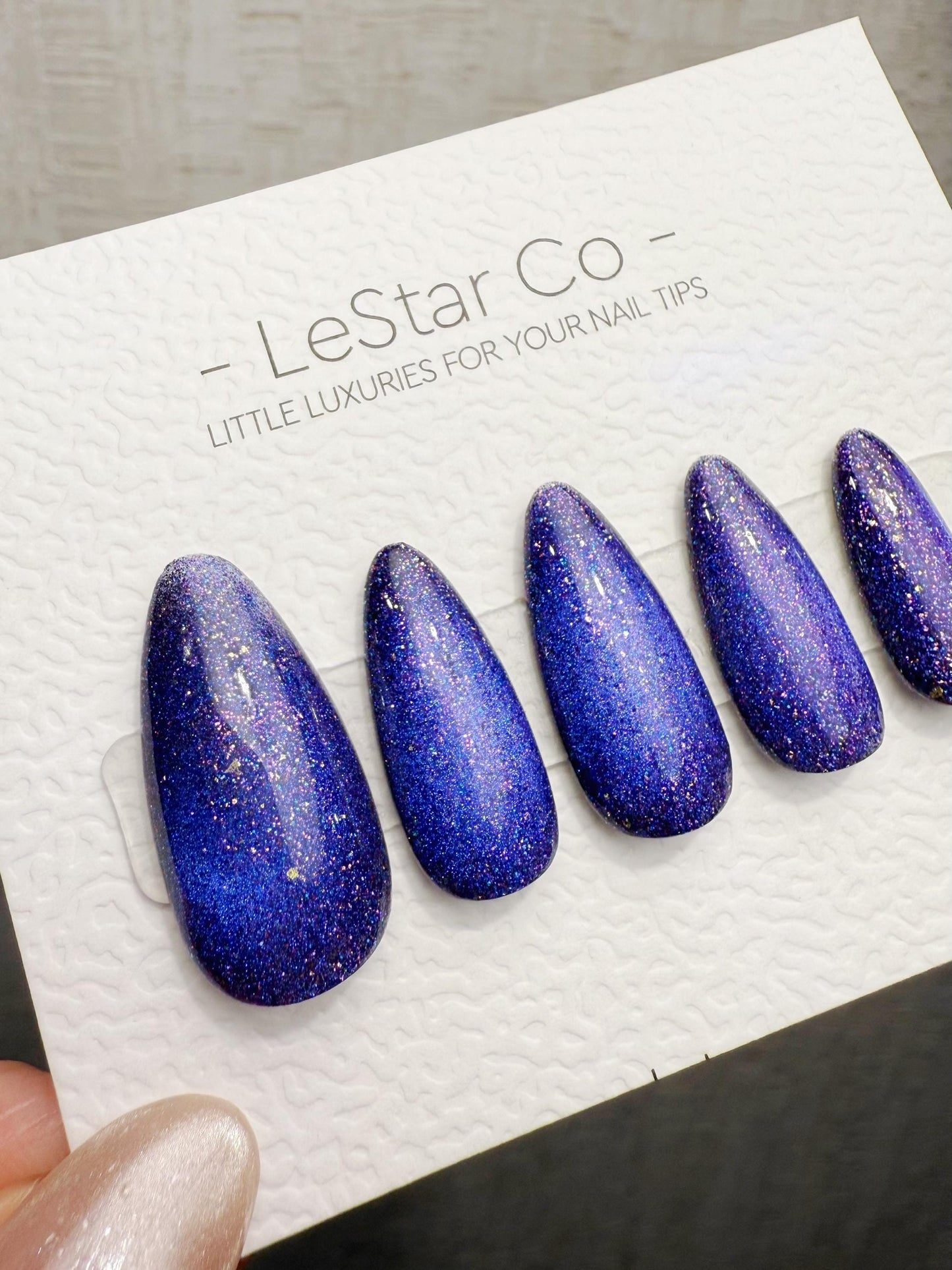 Handmade Press On Midnight Sapphire Dust Cat Eye Cat Eye Gel Acrylic Nails 4for3 Timed Offer