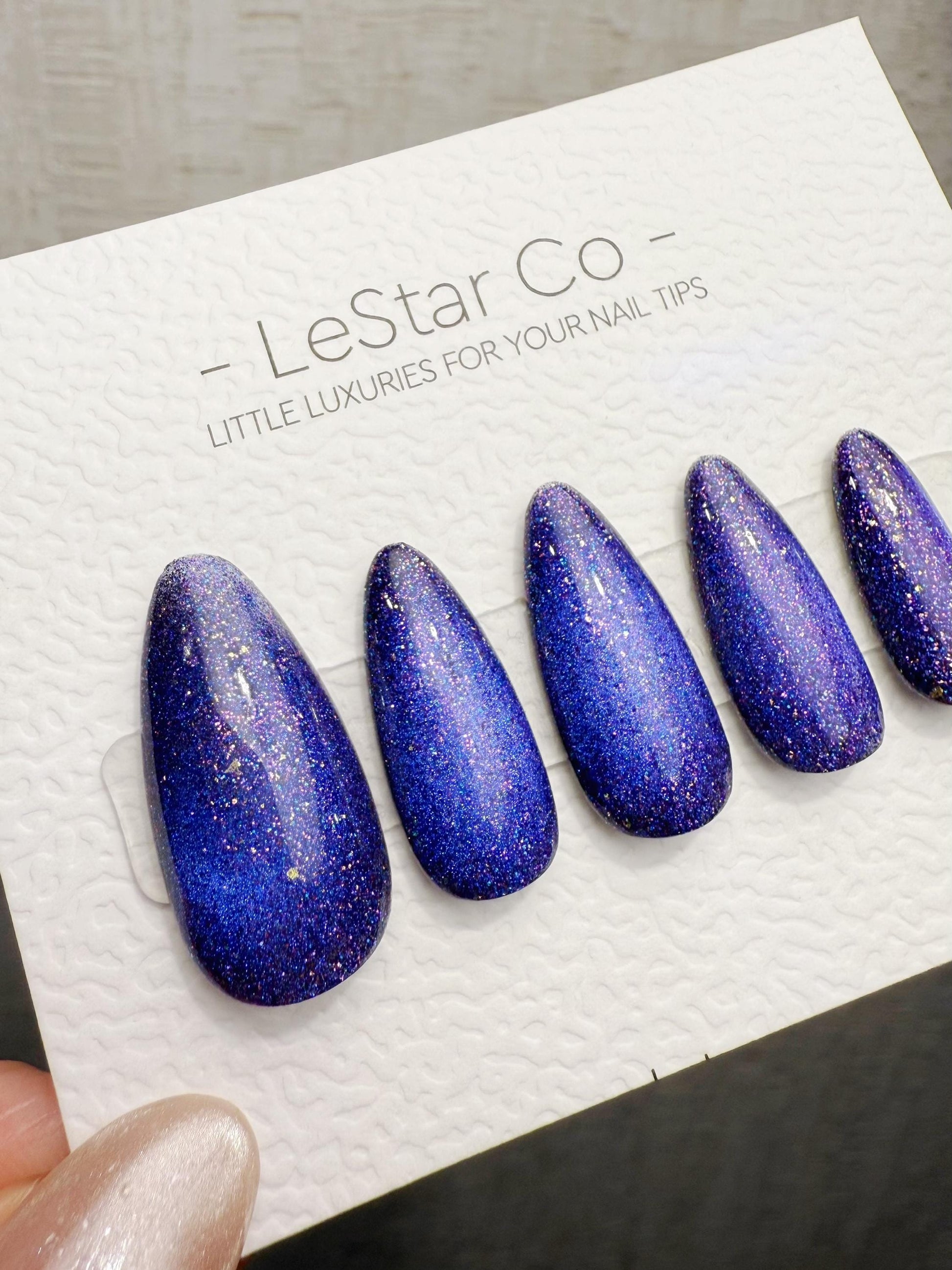 Handmade Press On Midnight Sapphire Dust Cat Eye Cat Eye Gel Acrylic Nails 4for3 Timed Offer