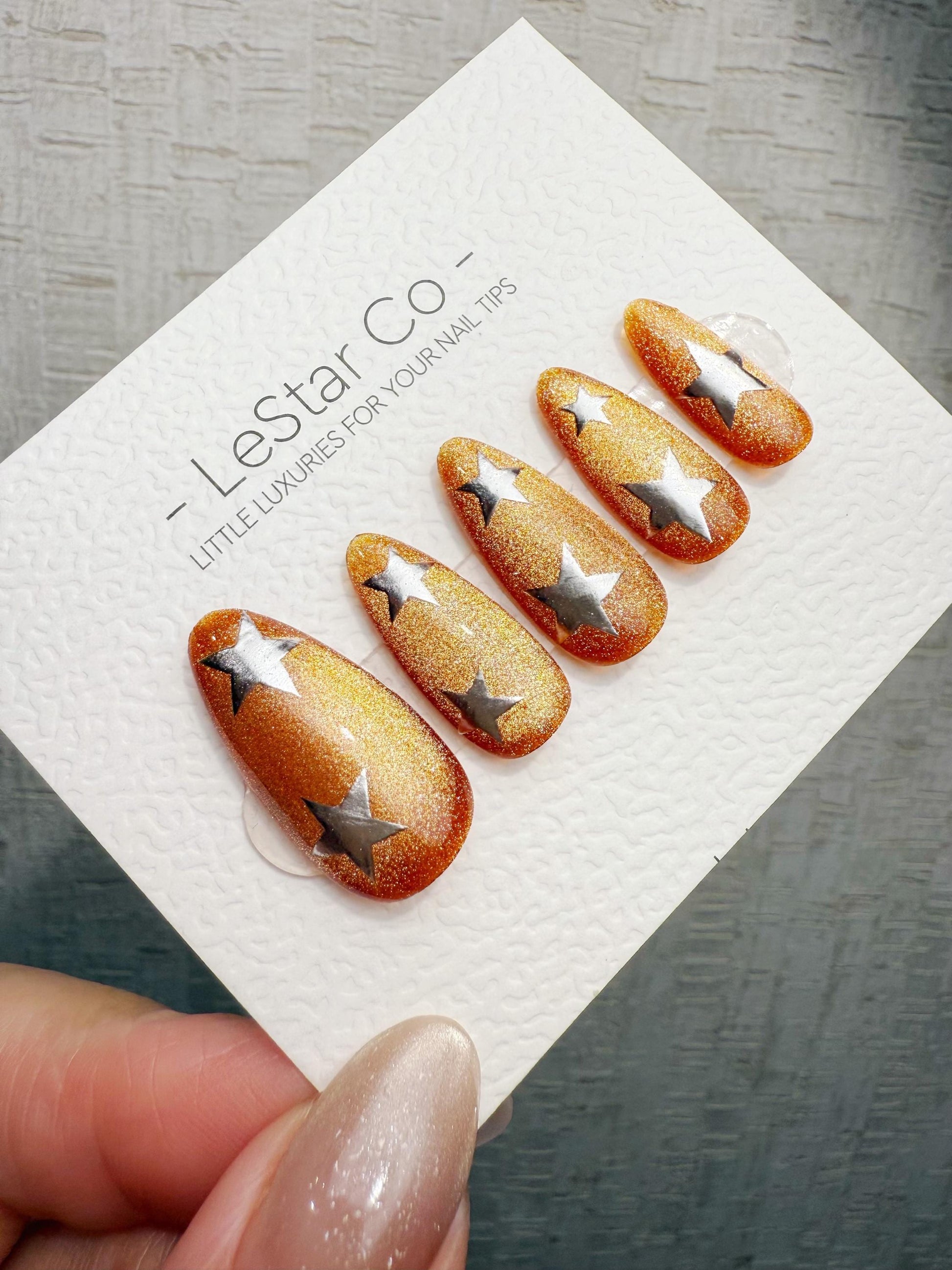 Handmade Press On Sunflare Stardust Cat Eye Gel Acrylic Nails 4for3 Timed Offer