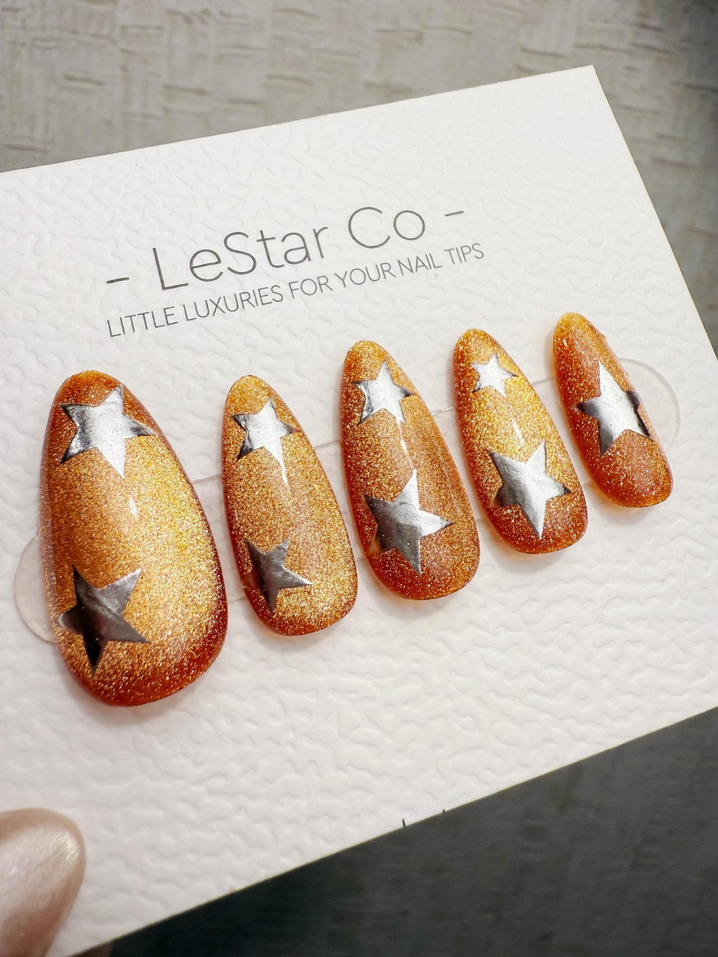 Handmade Press On Sunflare Stardust Cat Eye Gel Acrylic Nails 4for3 Timed Offer