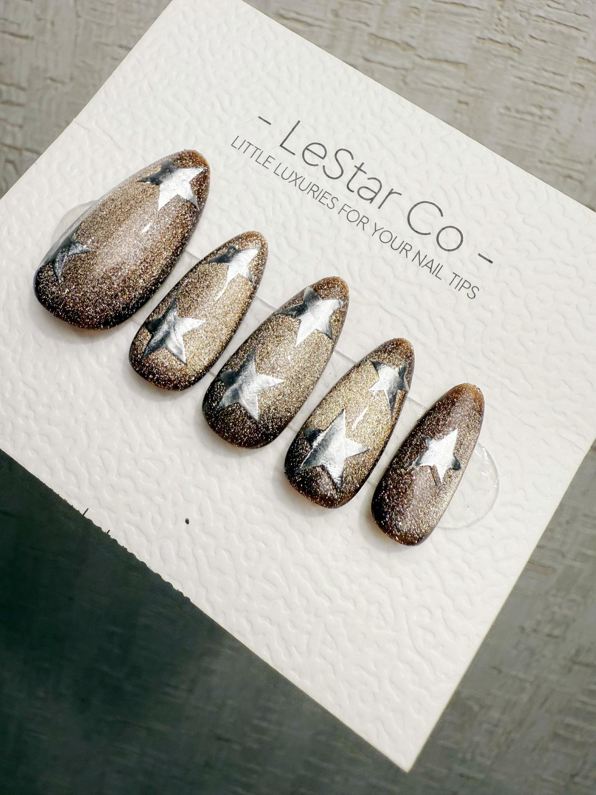 Handmade Press On Midnight Gold Stars Cat Eye Gel Acrylic Nails 4for3 Timed Offer
