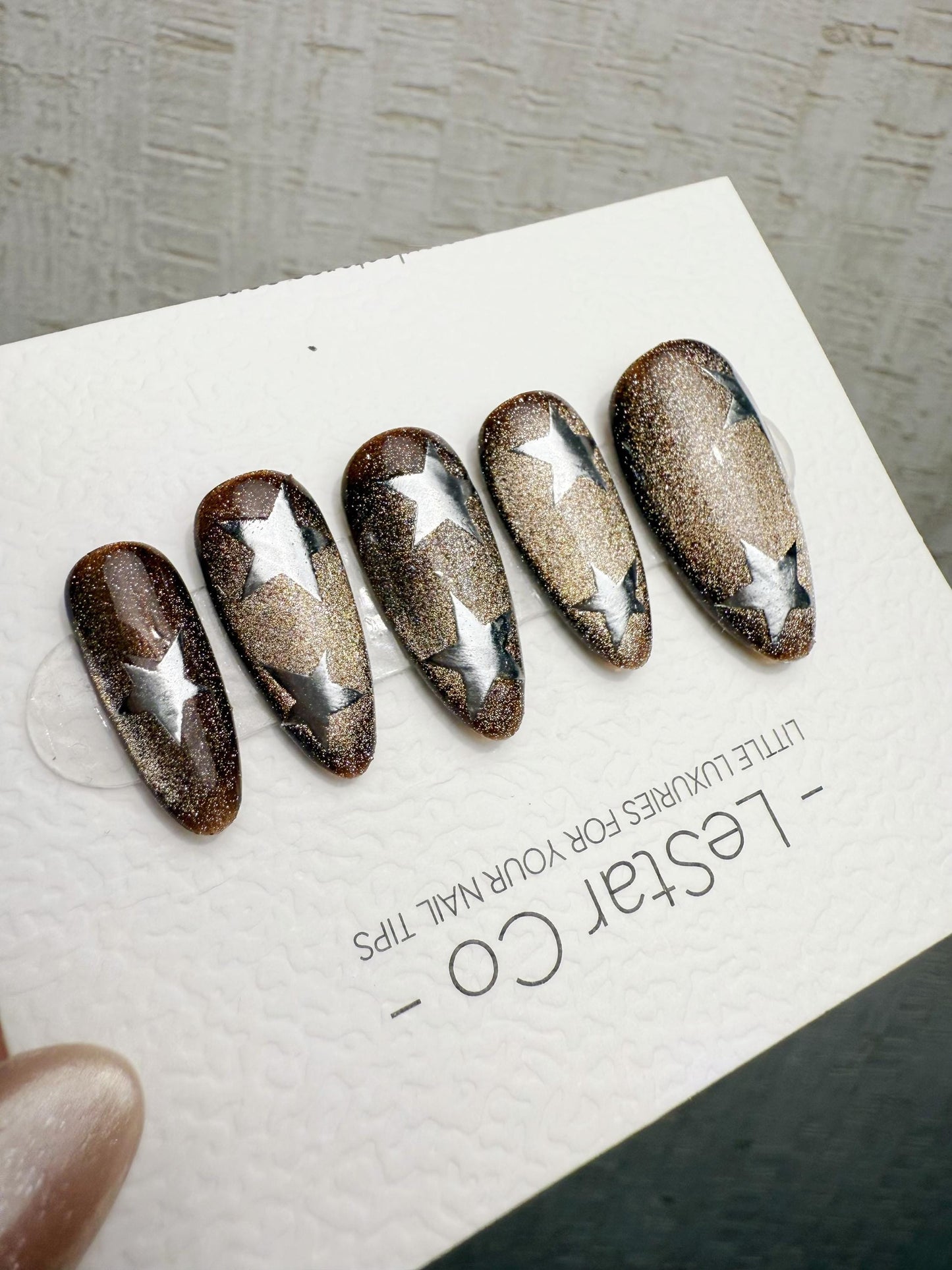 Handmade Press On Midnight Gold Stars Cat Eye Gel Acrylic Nails 4for3 Timed Offer