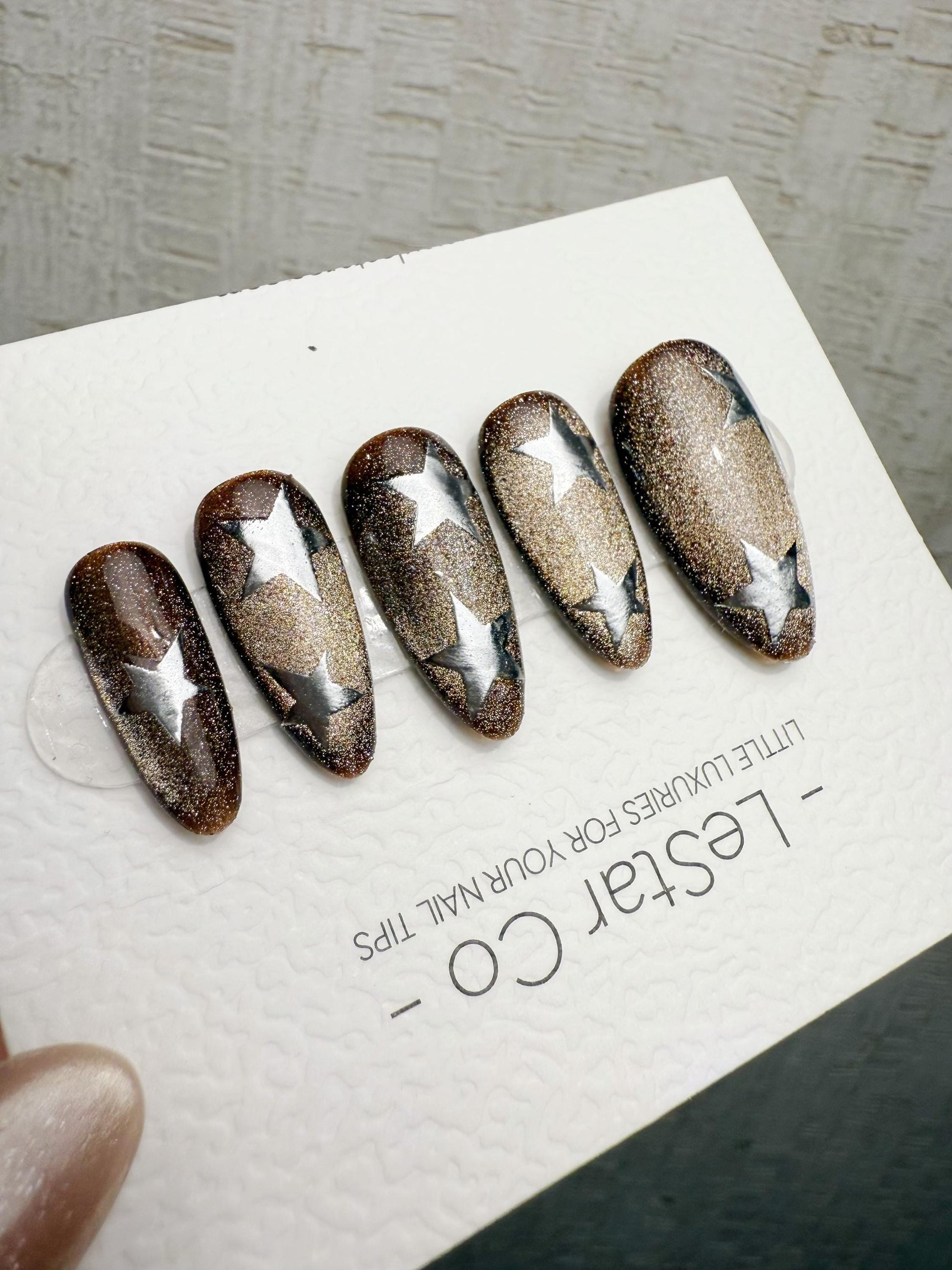 Handmade Press On Midnight Gold Stars Cat Eye Gel Acrylic Nails 4for3 Timed Offer