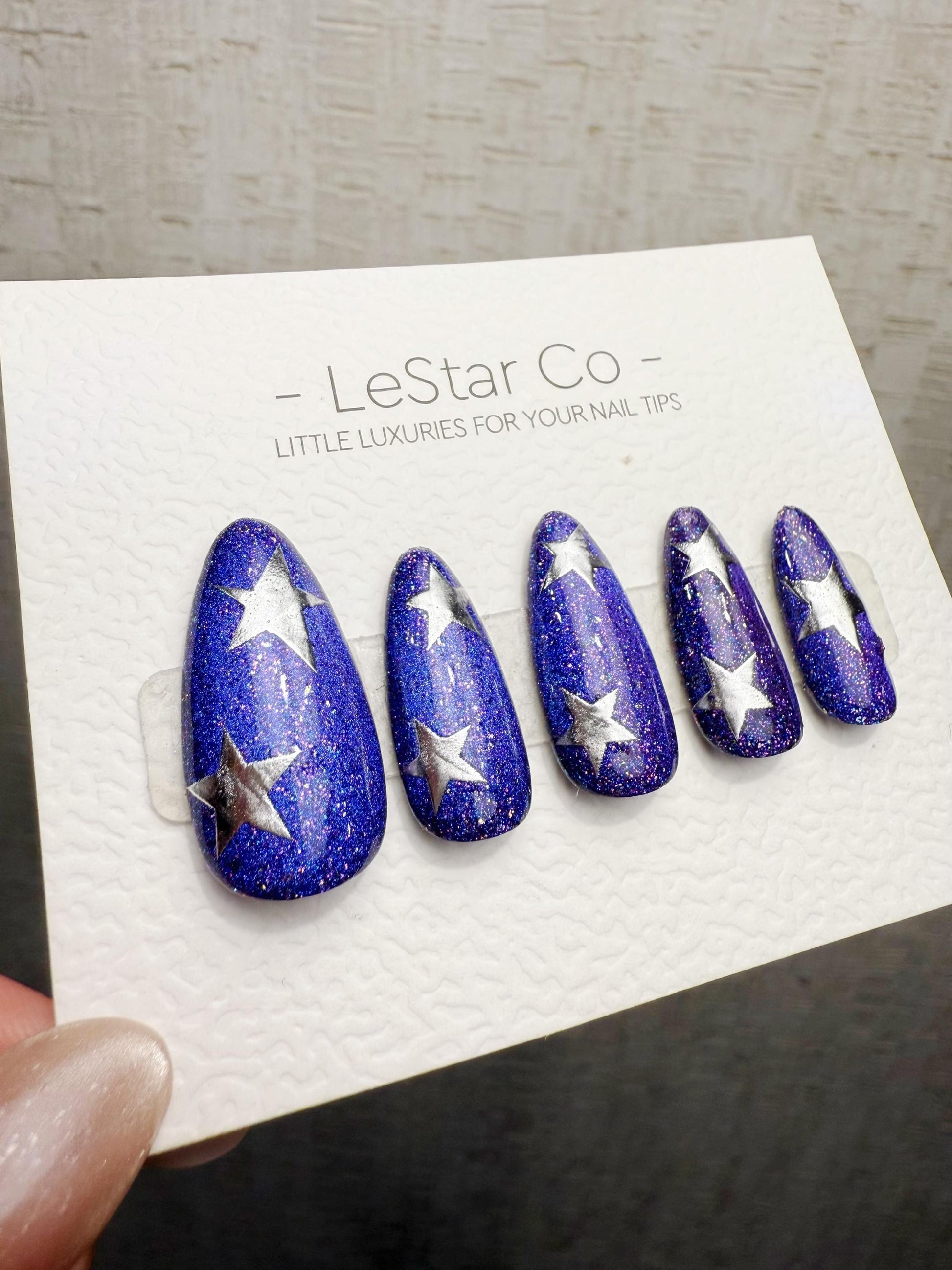 Handmade Press On Midnight Starfield Cat Eye Gel Acrylic Nails 4for3 Timed Offer
