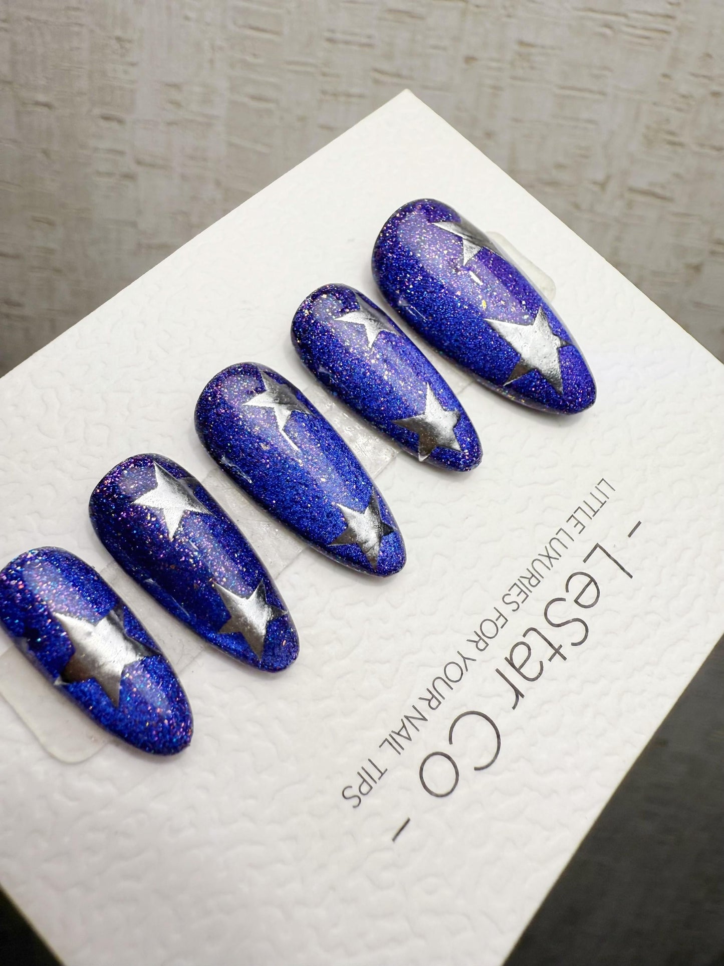 Handmade Press On Midnight Starfield Cat Eye Gel Acrylic Nails 4for3 Timed Offer